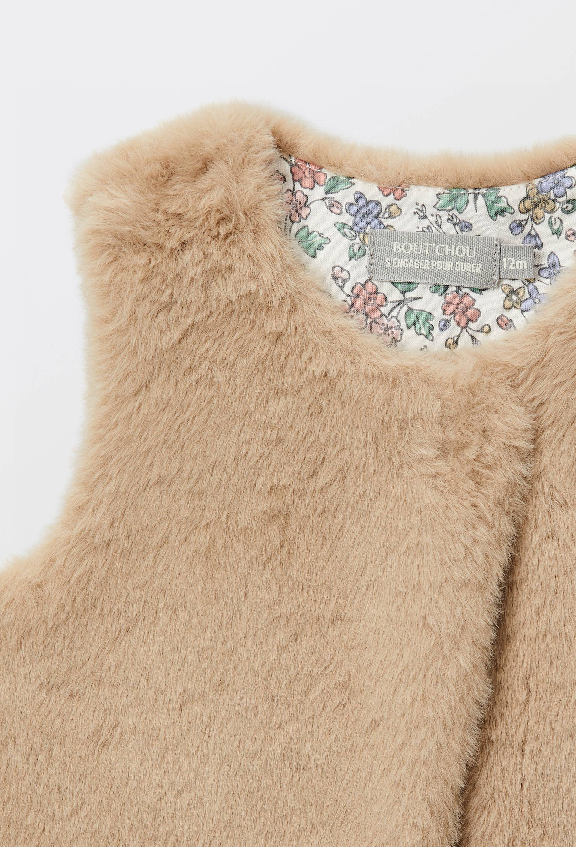 Gilet sans manches uni en fausse fourrure, Brun clair, large image number 2.0