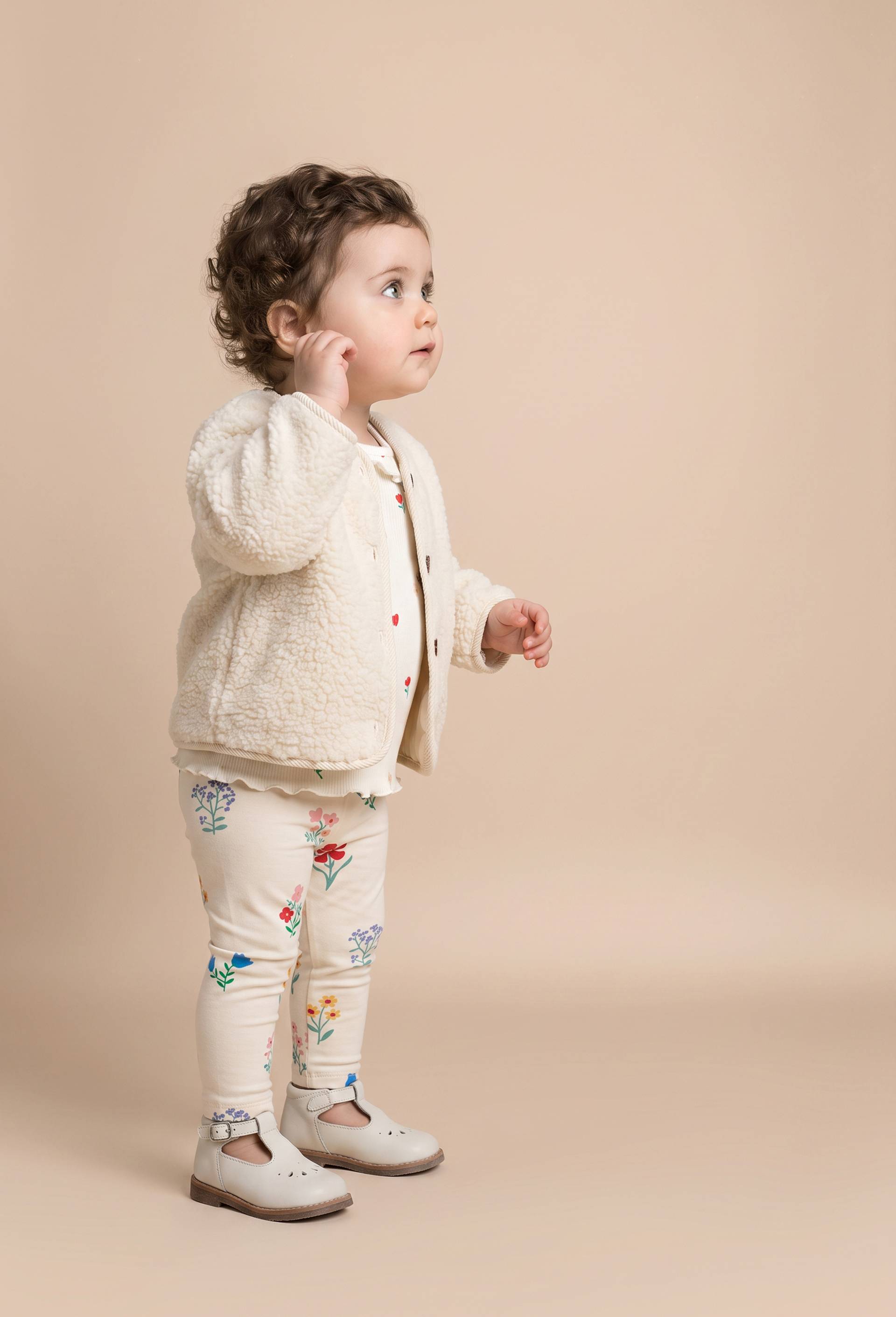 Legging chaud imprim&eacute; en coton BIO GOTS, Beige clair, large image number 0
