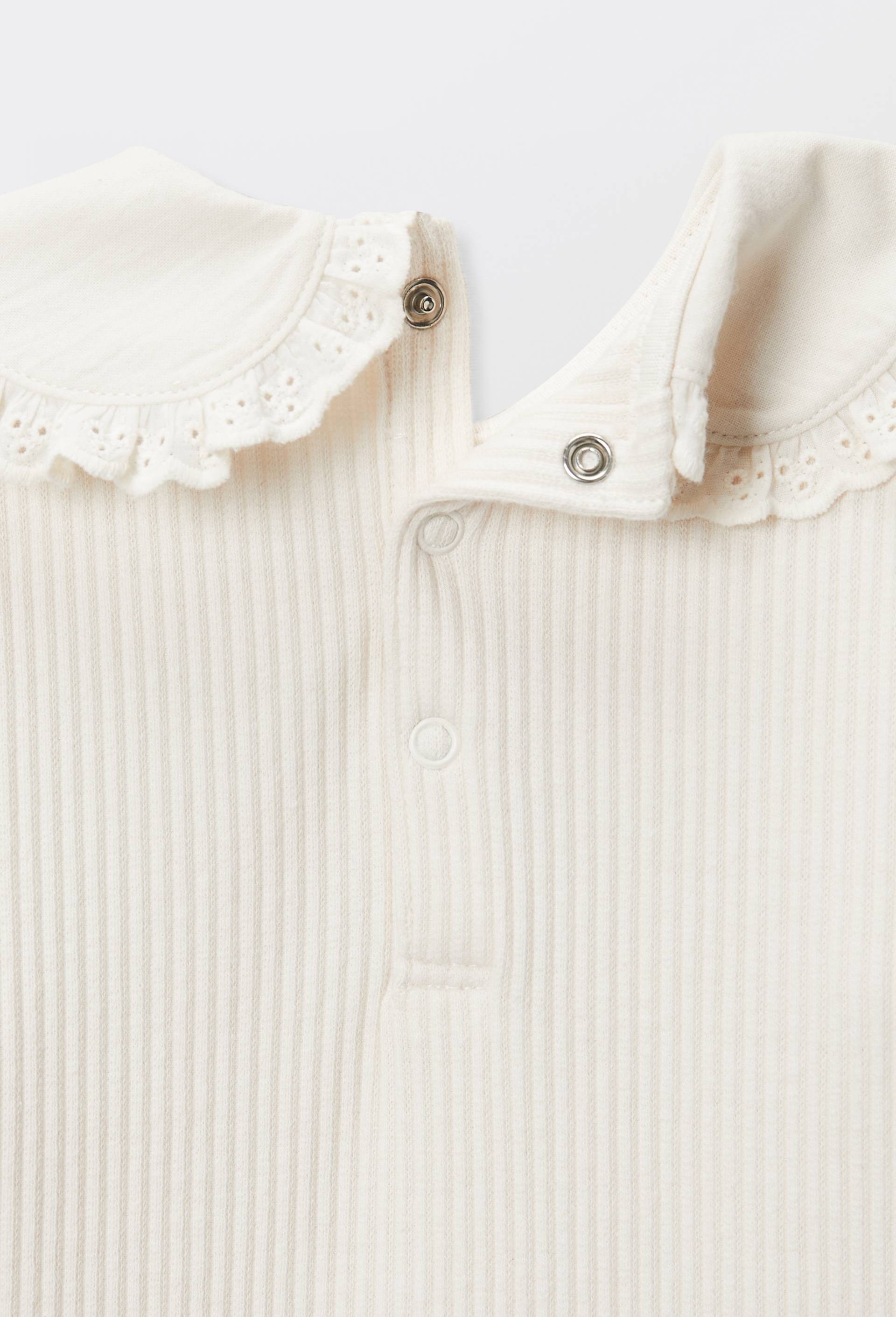 T-shirt manches longues uni &agrave; col brod&eacute; en coton BIO GOTS, Beige clair, large image number 2
