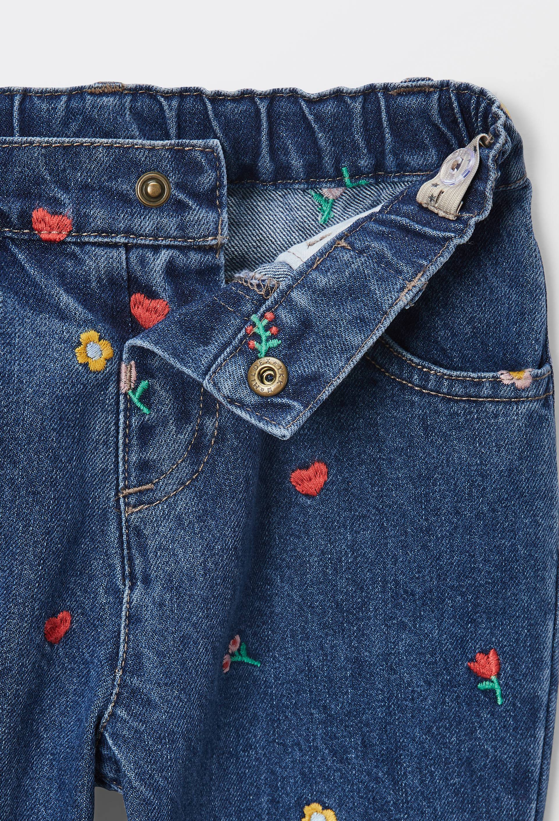 Jean taille &eacute;lastique brod&eacute; en coton BIO GOTS, Multicolore, large image number 3.0