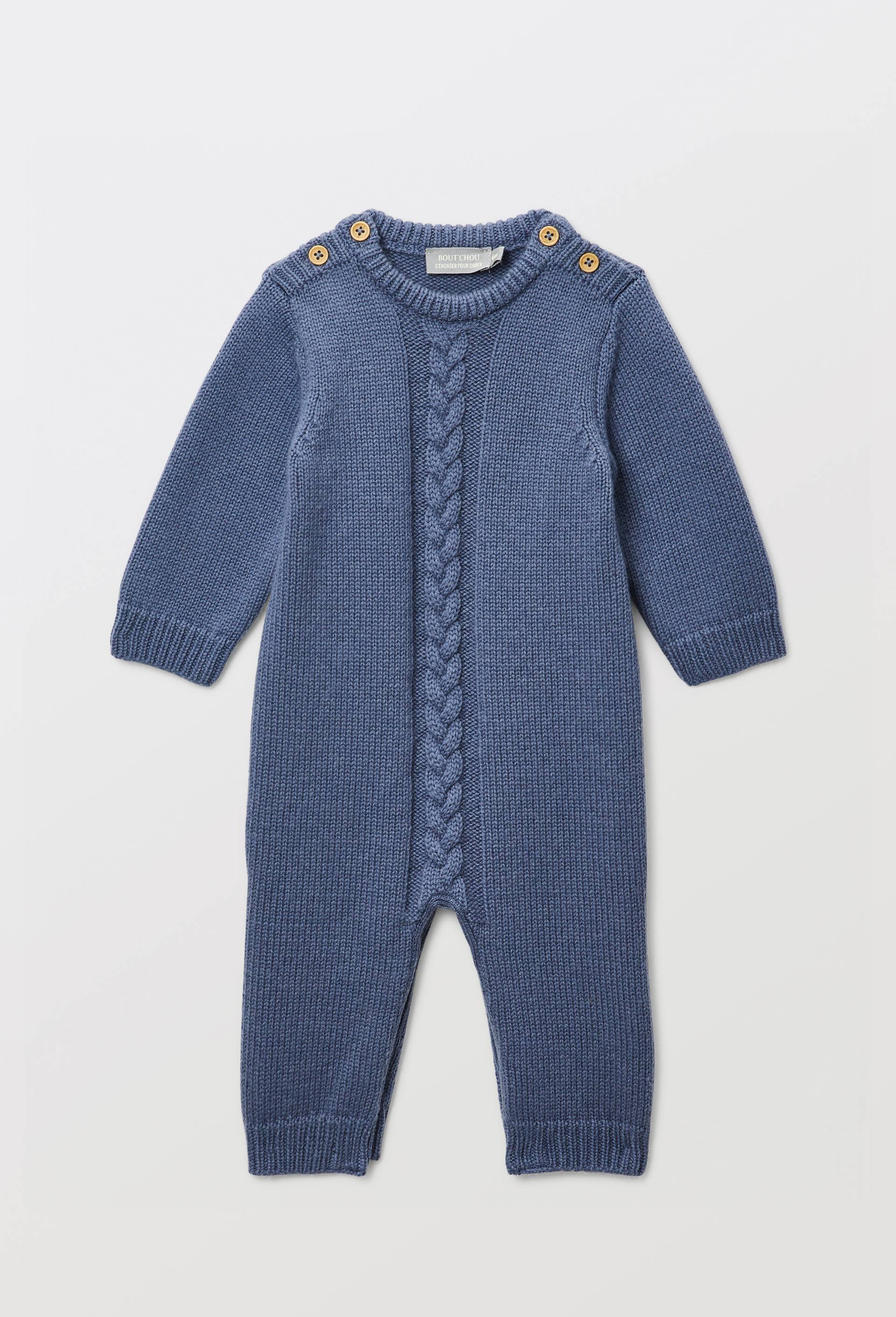 Combinaison longue &agrave; torsades contenant de la laine, Bleu fonc&eacute;, swatch image