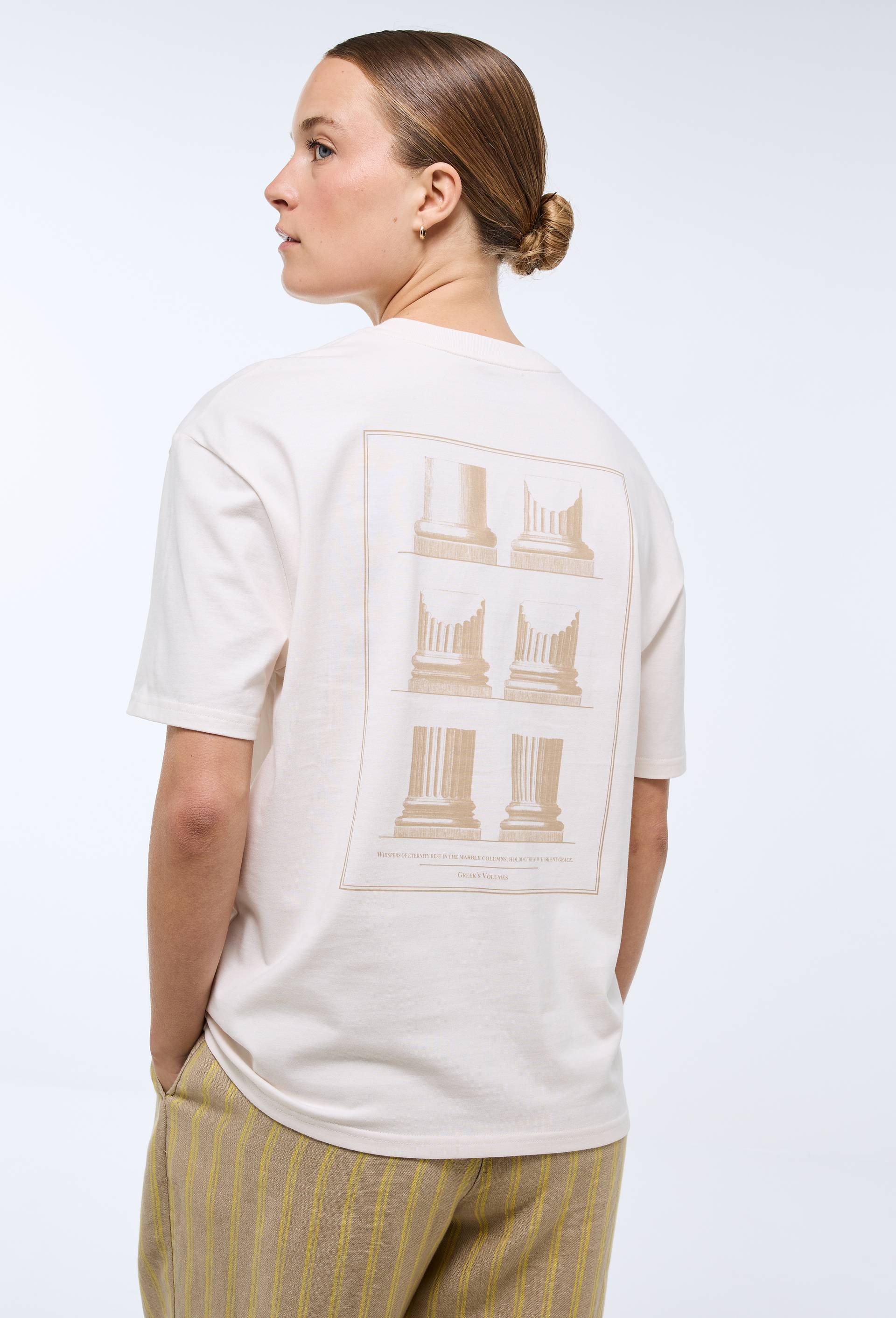 T-shirt &agrave; manches courtes imprim&eacute; au dos en coton BIO GOTS, Beige clair, large image number 1