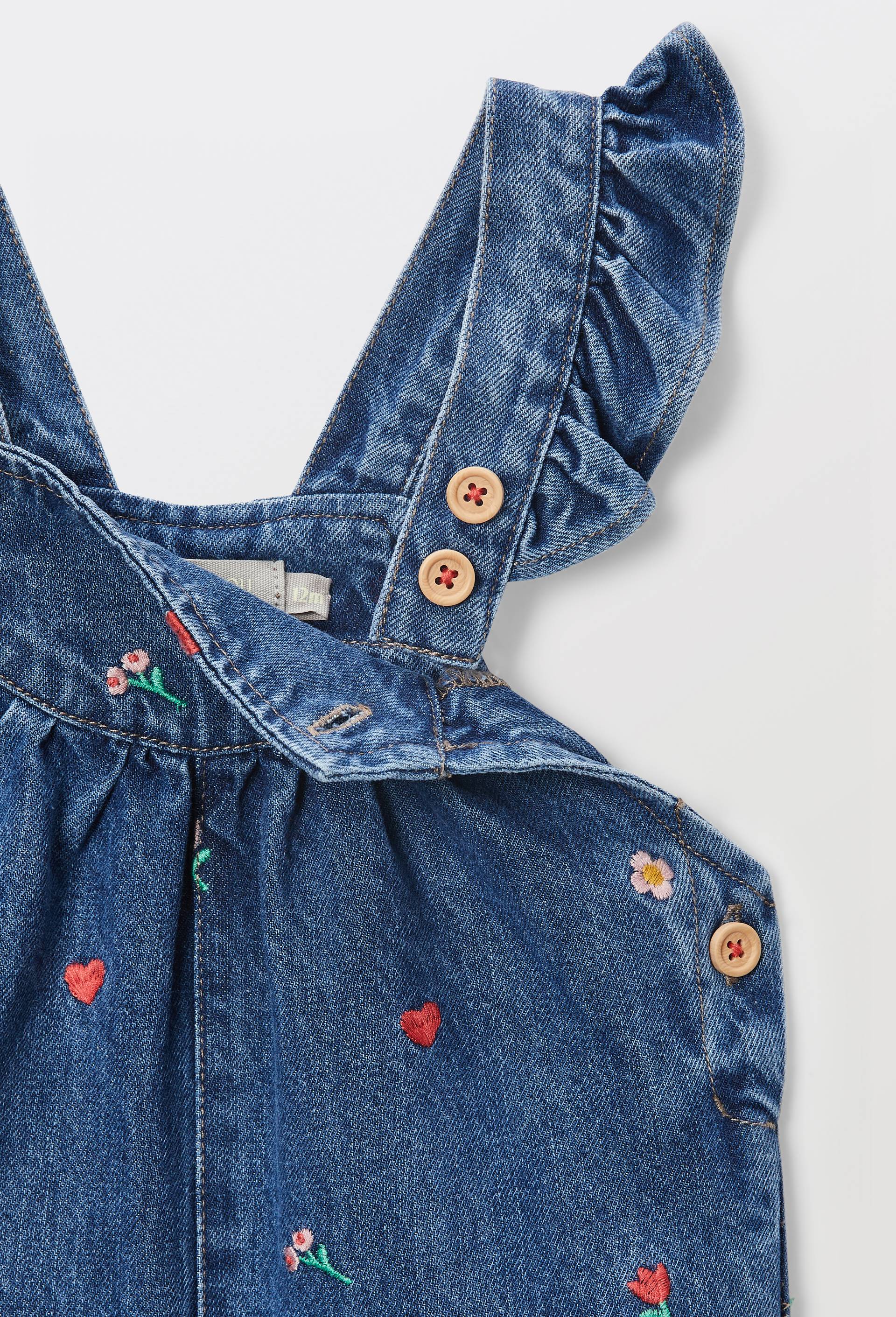 Salopette longue en jean brod&eacute;e en coton BIO GOTS, Multicolore, large image number 3
