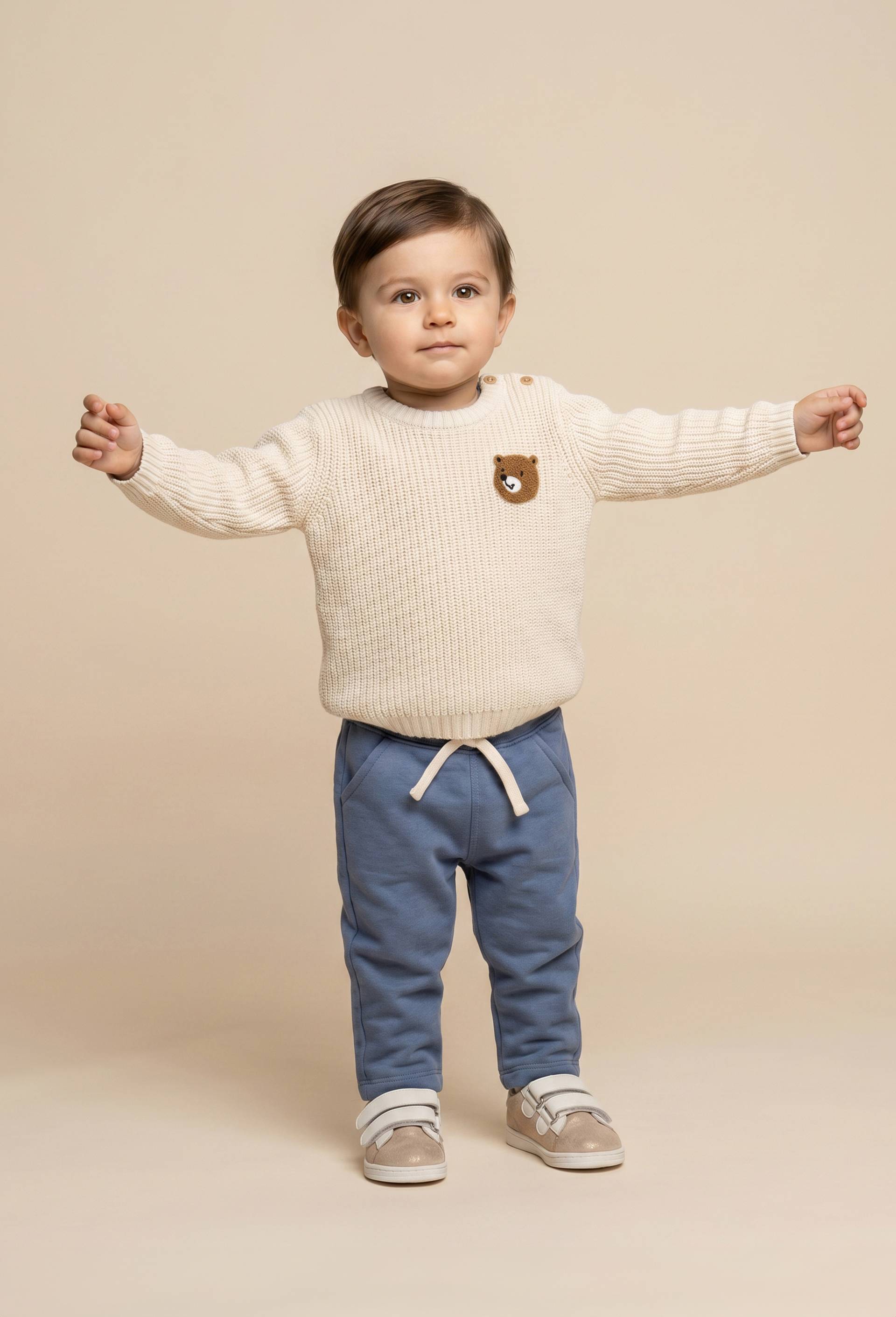 Pull avec patch en coton, Beige clair, large image number 0.0