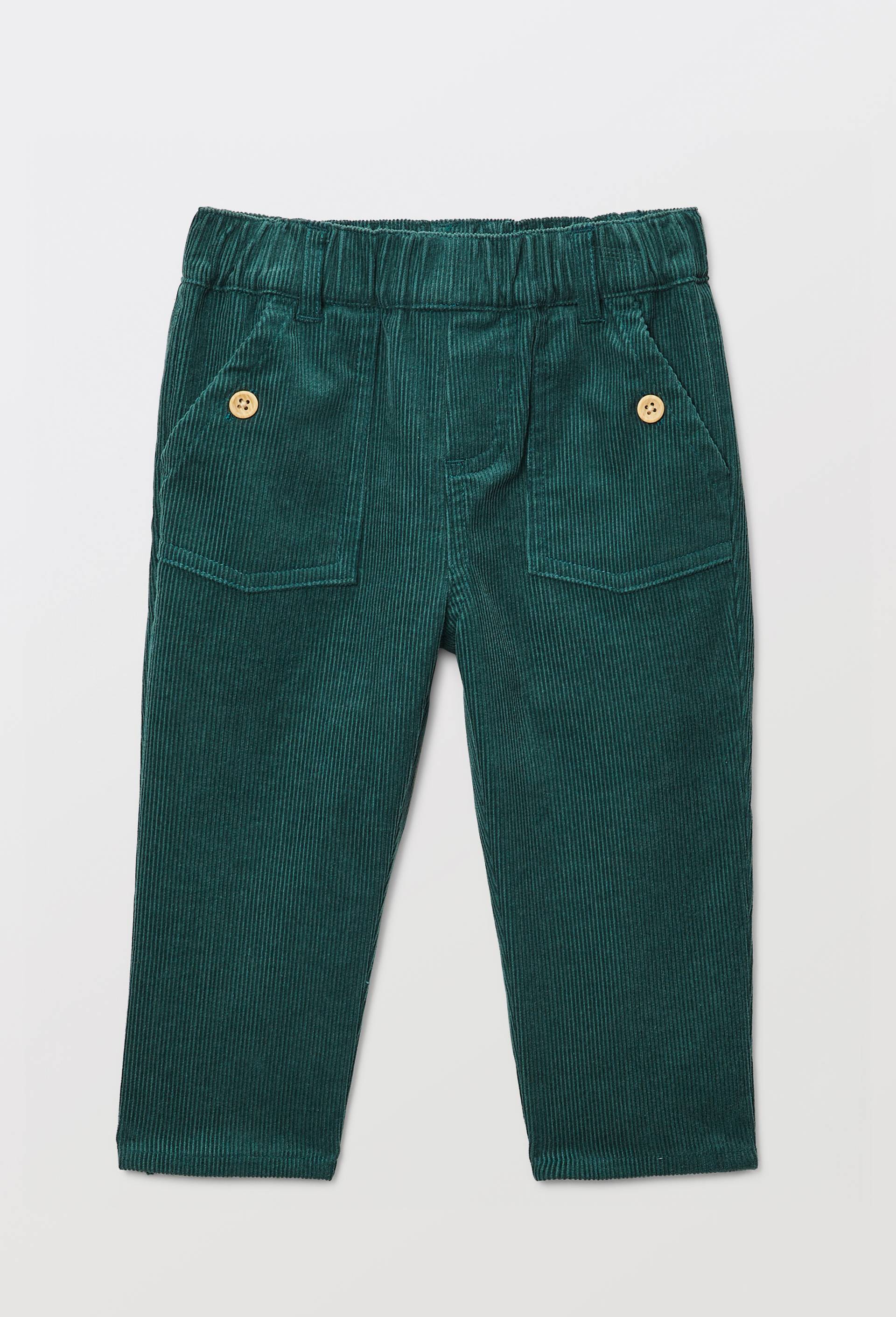 Pantalon taille &eacute;lastique uni en velours en coton BIO GOTS, Vert, large image number 0