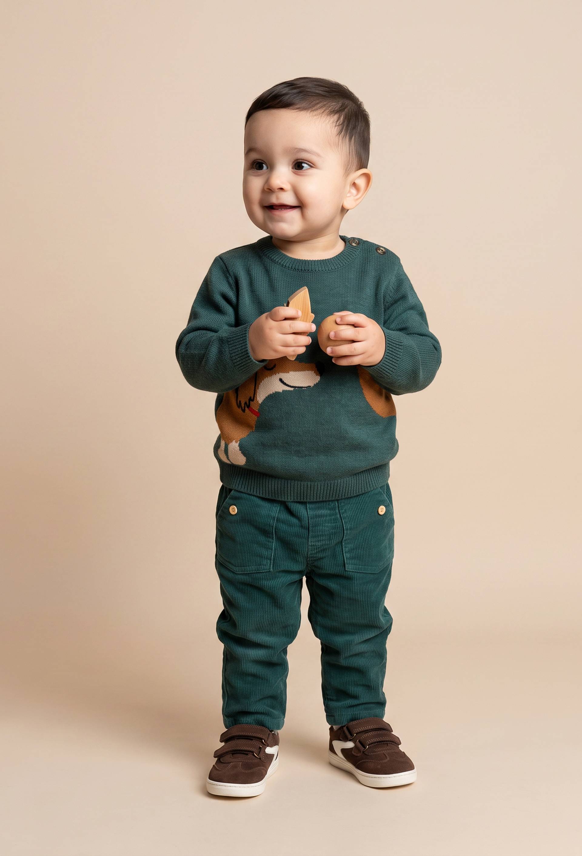 Pantalon taille &eacute;lastique uni en velours en coton BIO GOTS, Vert, large image number 1.0