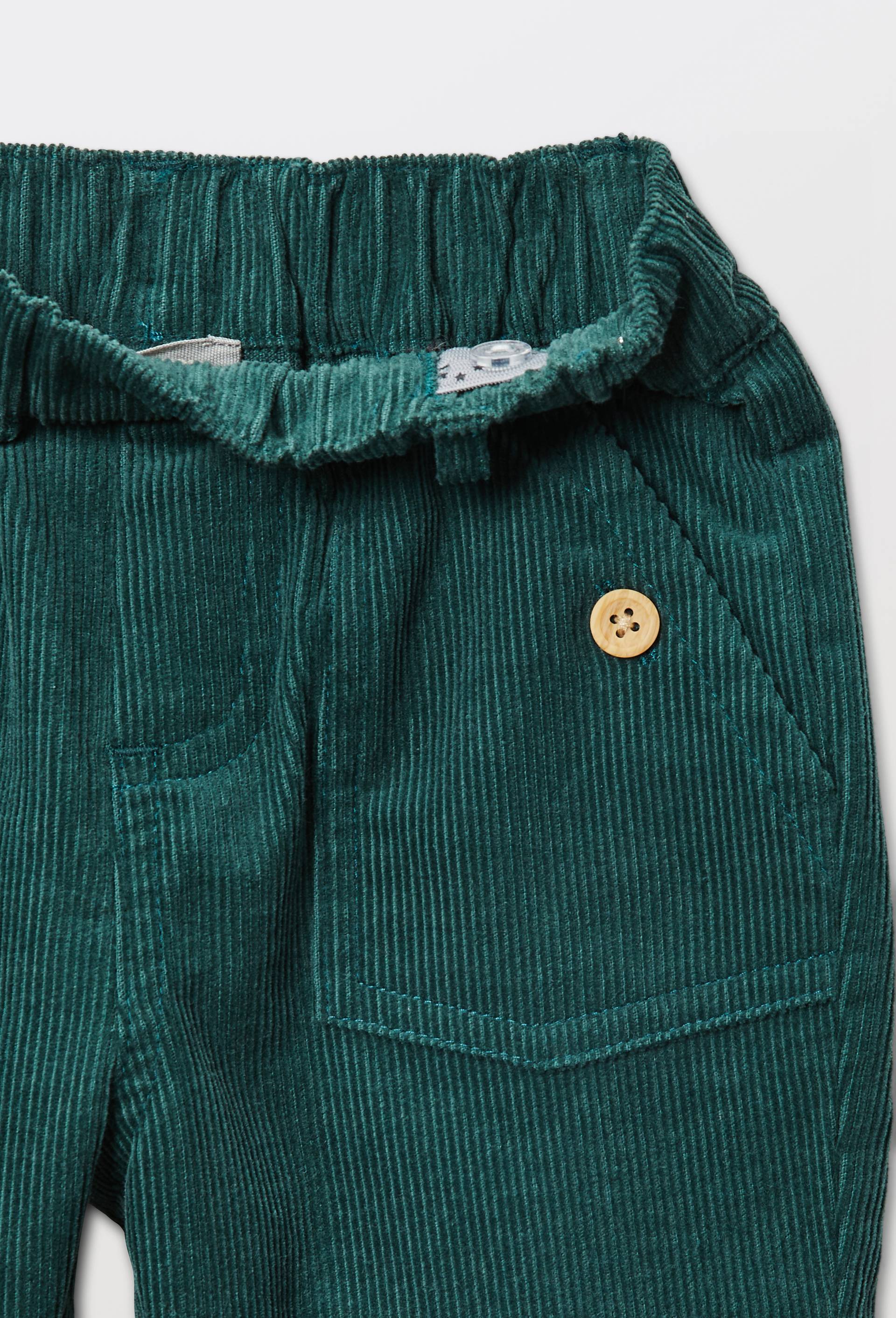 Pantalon taille &eacute;lastique uni en velours en coton BIO GOTS, Vert, large image number 2.0