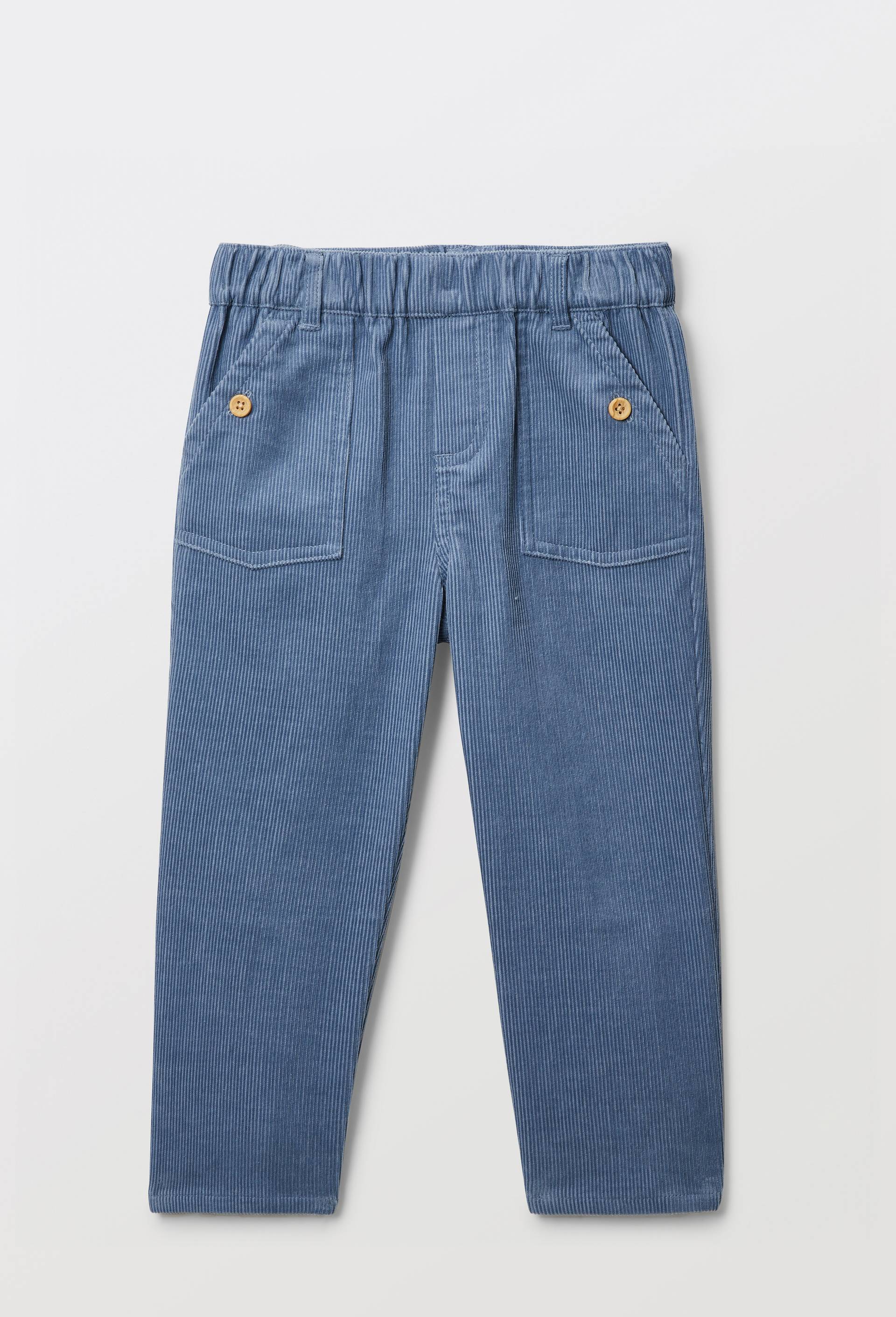 Pantalon taille &eacute;lastique uni en velours en coton BIO GOTS, Bleu, large image number 0