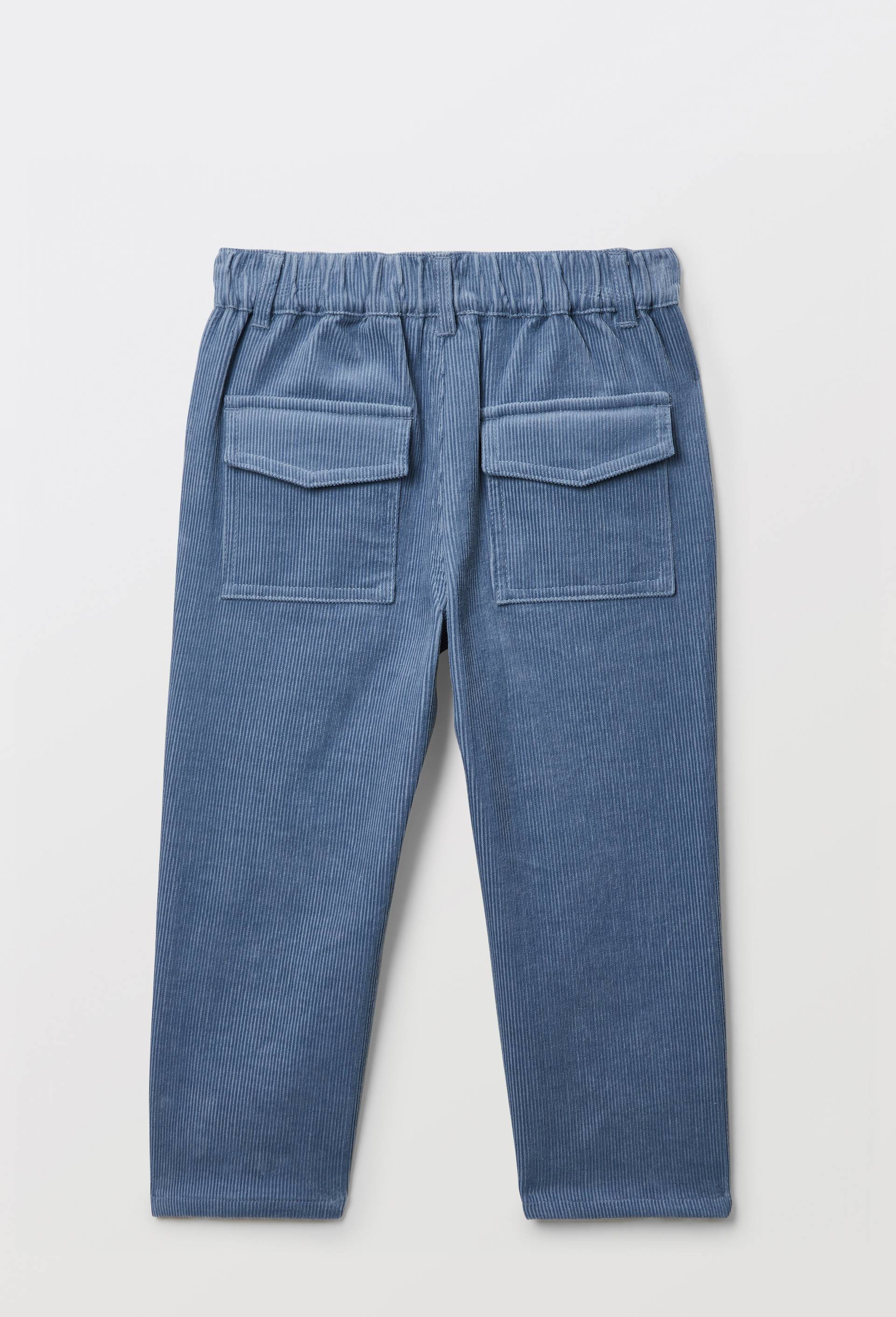 Pantalon taille &eacute;lastique uni en velours en coton BIO GOTS, Bleu, large image number 1.0