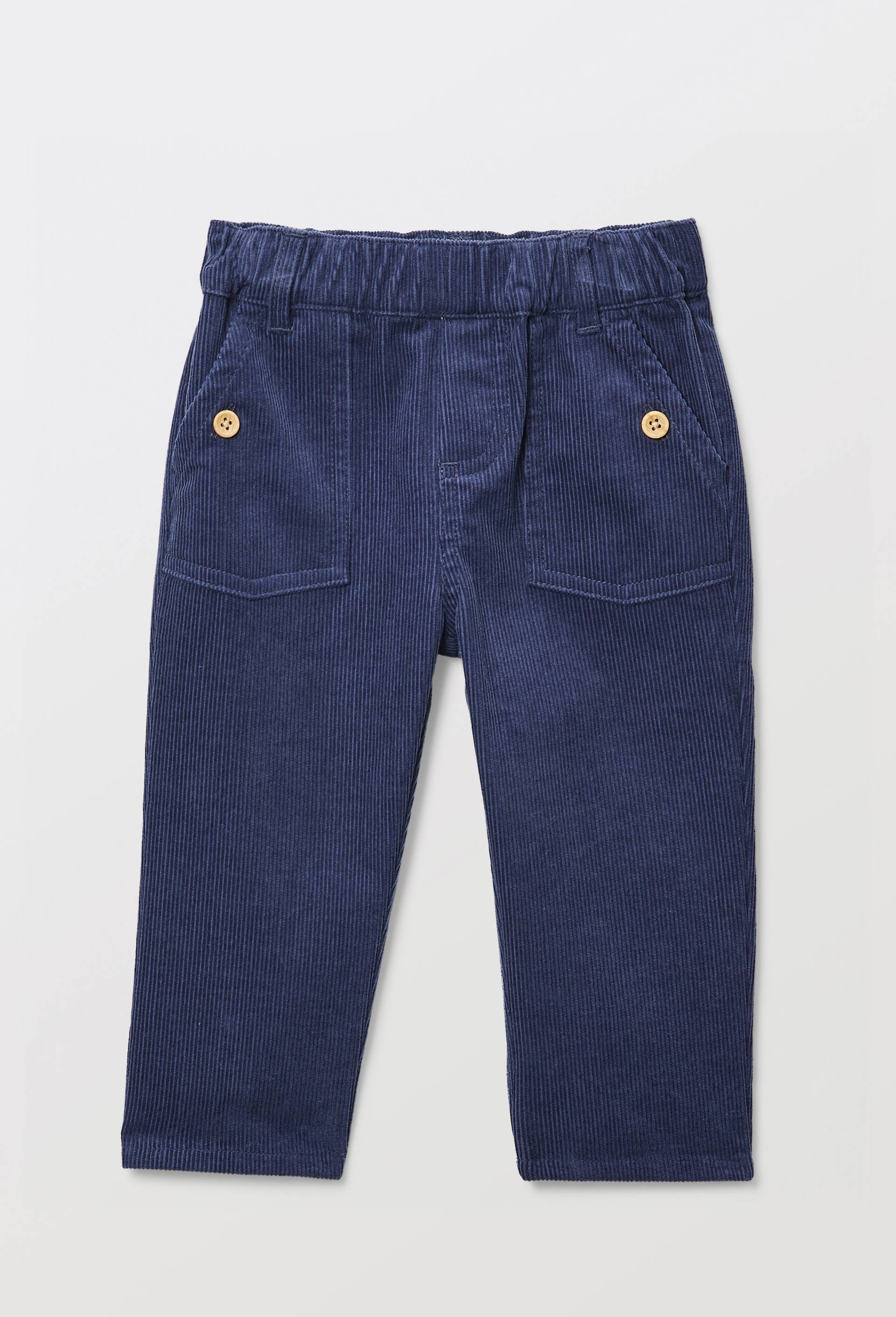 Pantalon taille &eacute;lastique uni en velours en coton BIO GOTS, Bleu fonc&eacute;, large image number 0