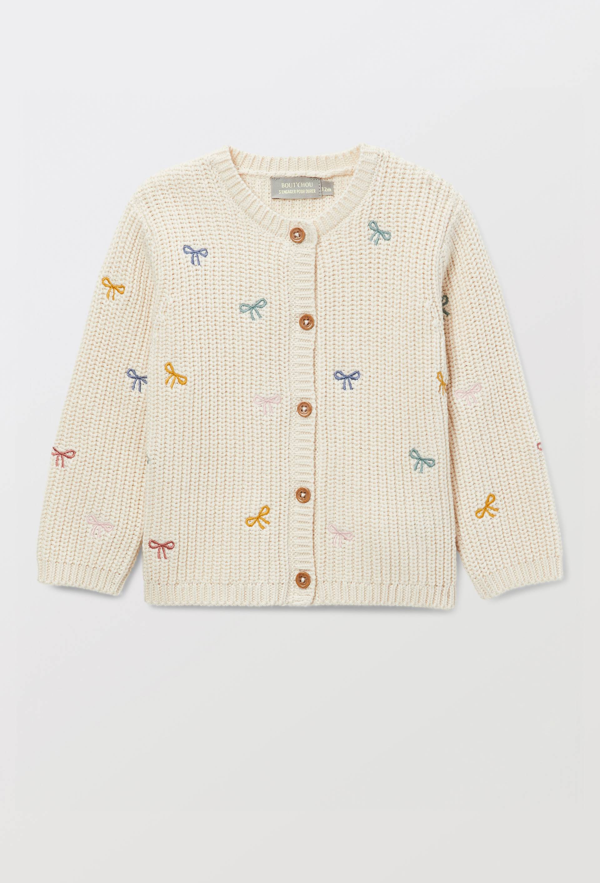 Cardigan tricot brod&eacute; en coton, Beige clair, large image number 0