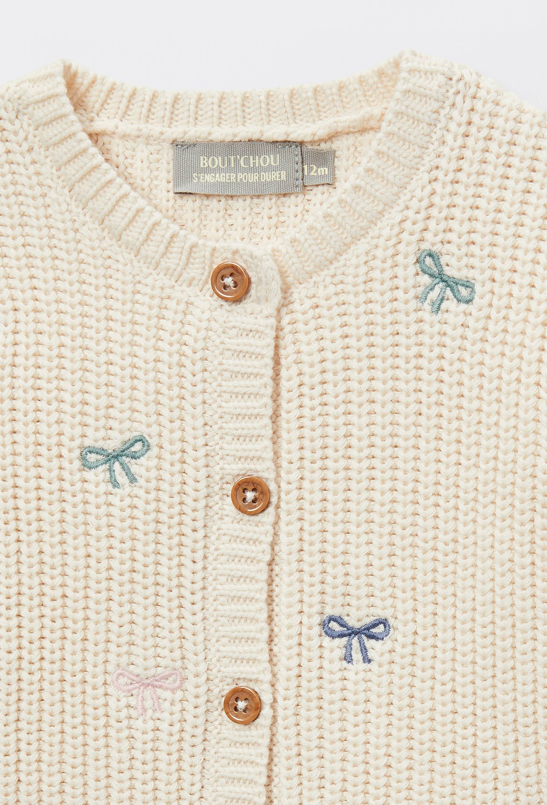 Cardigan tricot brod&eacute; en coton, Beige clair, large image number 2