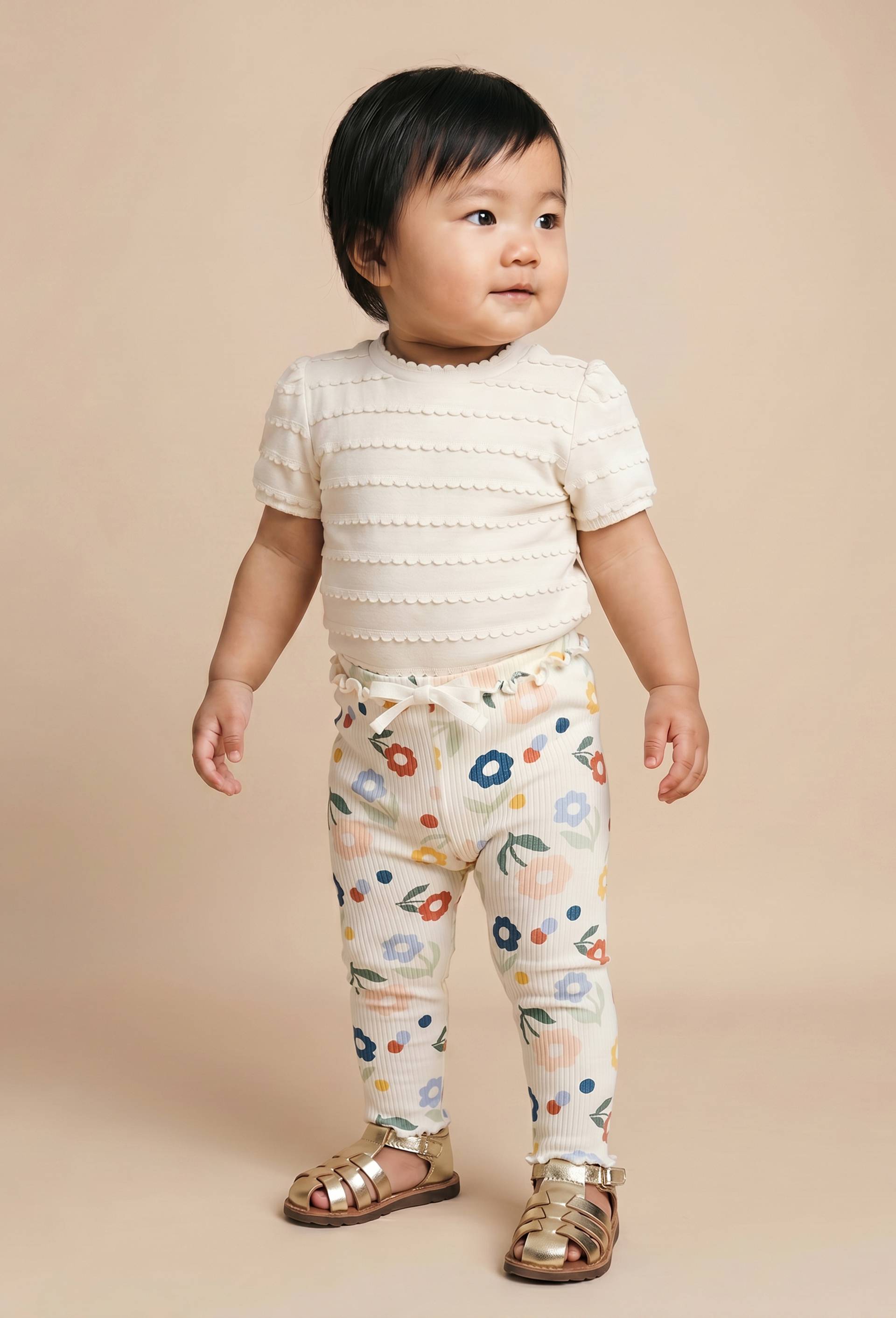 Legging c&ocirc;tel&eacute; imprim&eacute; en coton BIO GOTS, Beige clair, large image number 0.0
