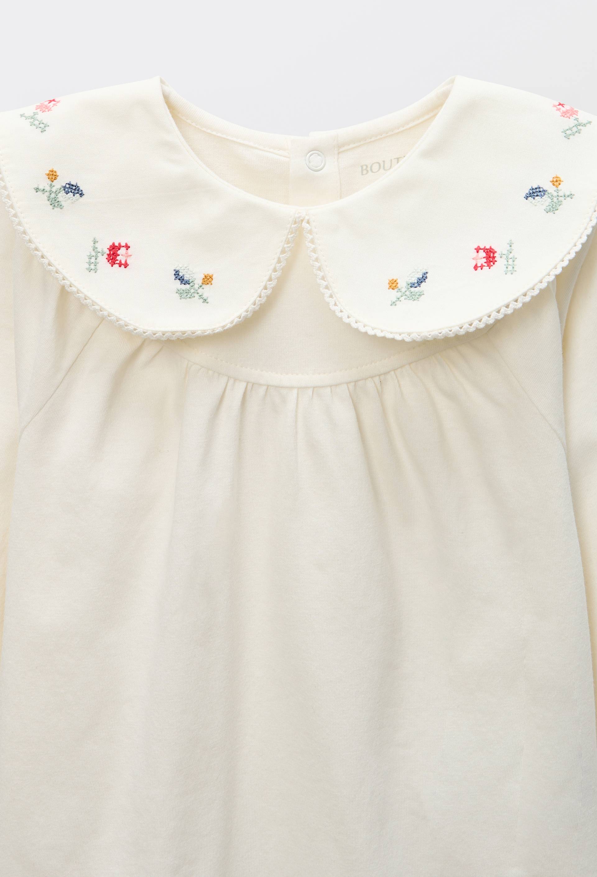 T-shirt &agrave; col manches longues uni en coton BIO GOTS, Ecru, large