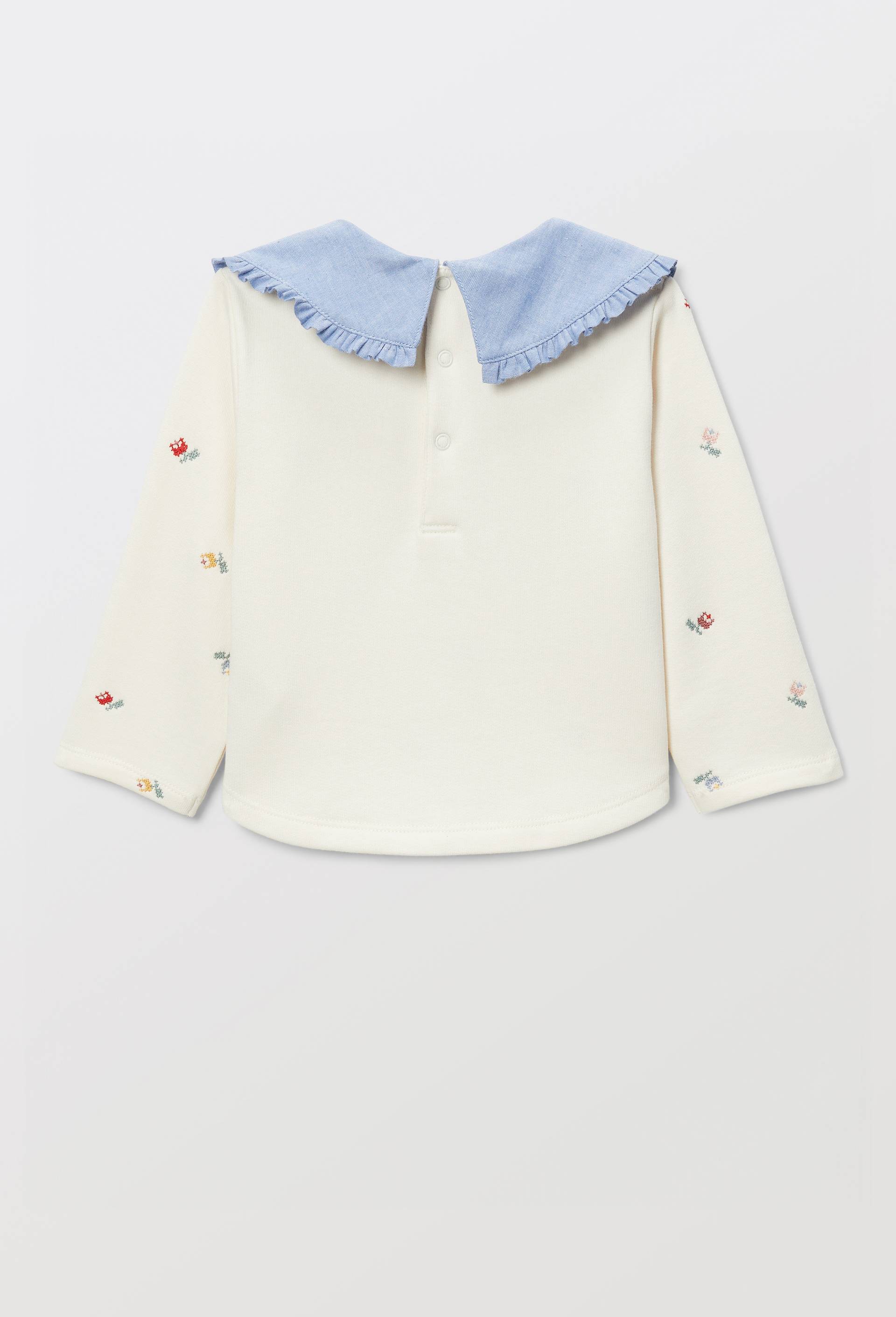 Sweat imprim&eacute; &agrave; col chambray en coton BIO GOTS, Beige clair, large image number 1