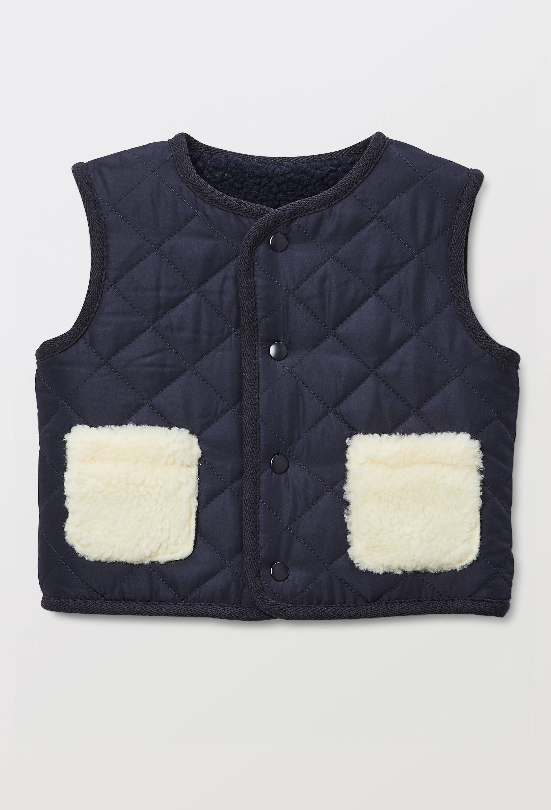 Gilet sans manches r&eacute;versible ray&eacute; et uni en sherpa, Beige clair, large image number 1.0