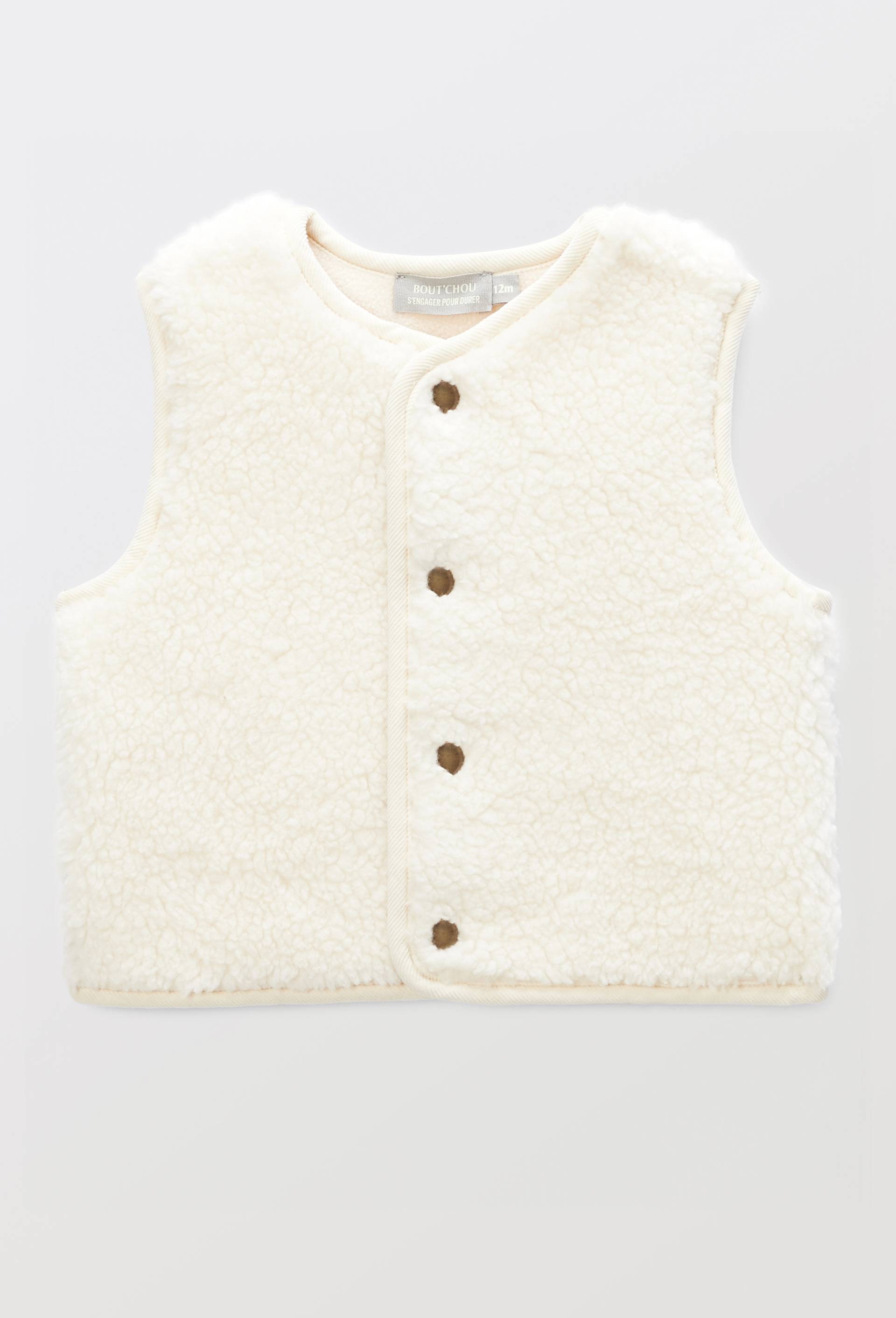 Gilet sans manches uni en moumoute, Beige clair, large image number 1.0
