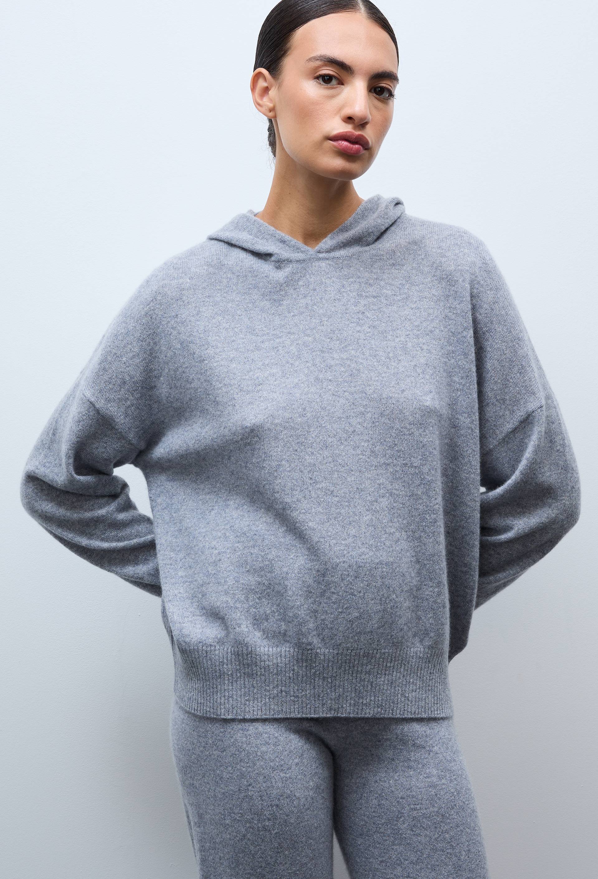 Pull &agrave; capuche en cachemire, Gris, swatch image