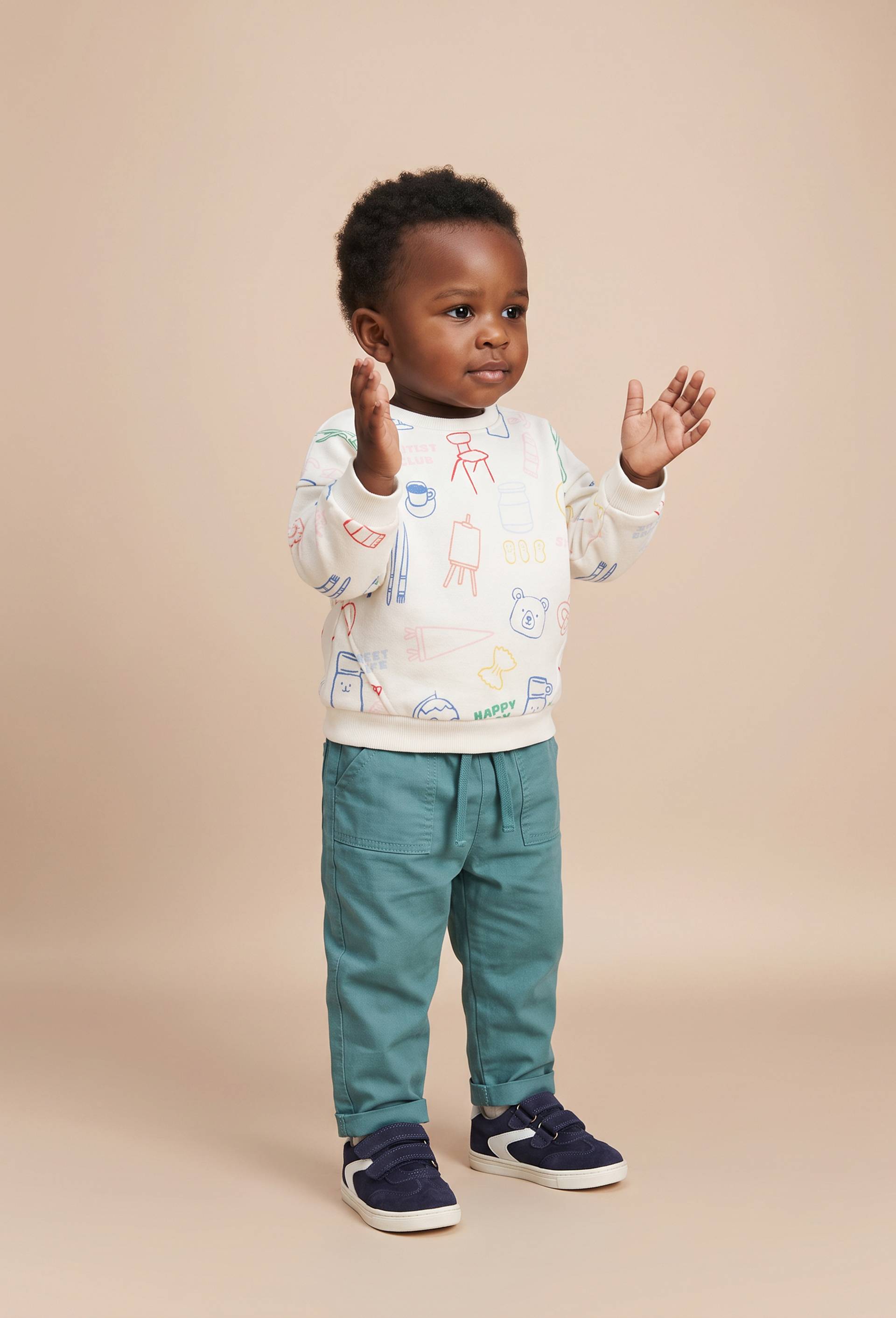 Pantalon taille &eacute;lastique uni en coton BIO GOTS, Vert, large image number 0