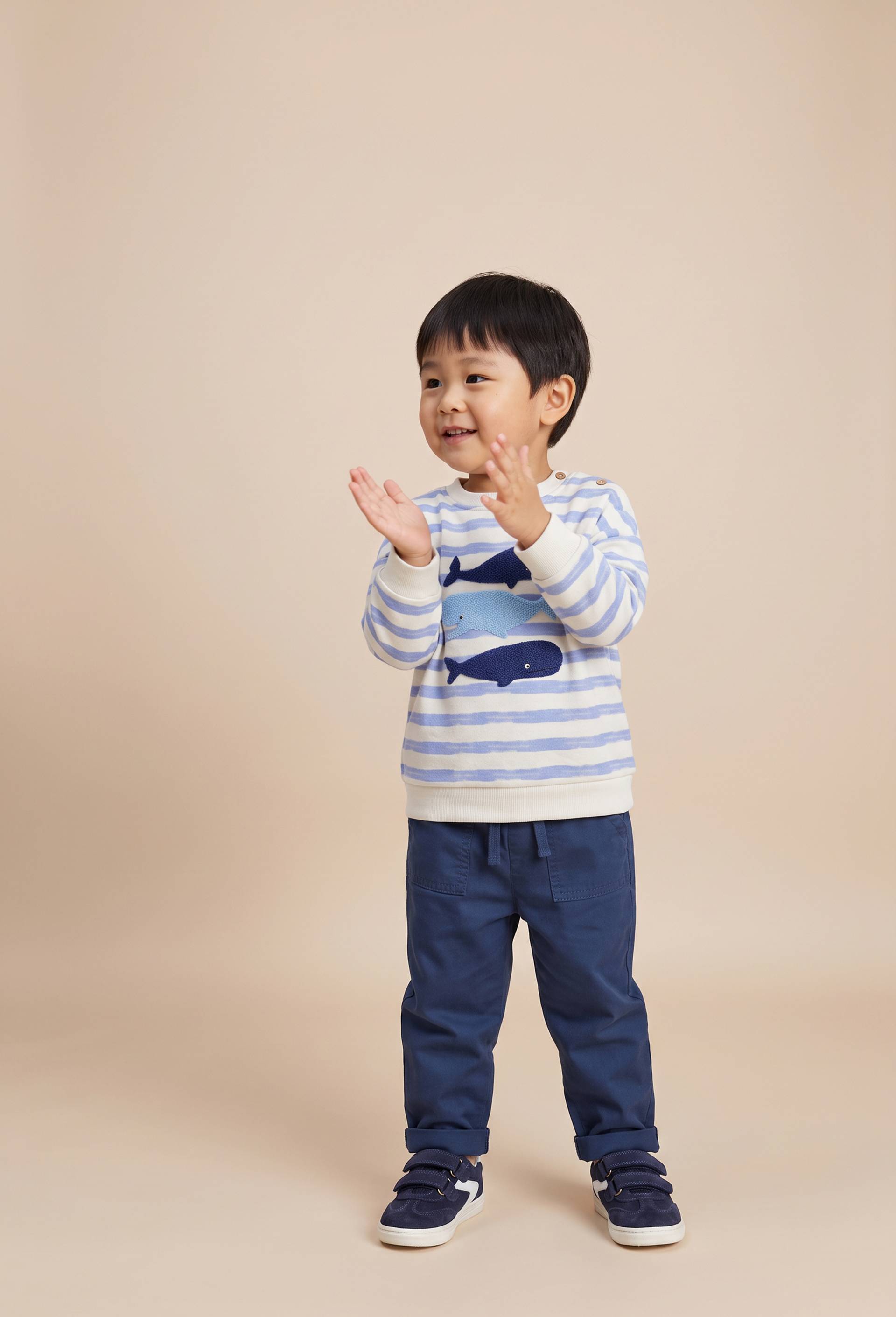 Pantalon taille &eacute;lastique uni en coton BIO GOTS, Bleu fonc&eacute;, swatch image