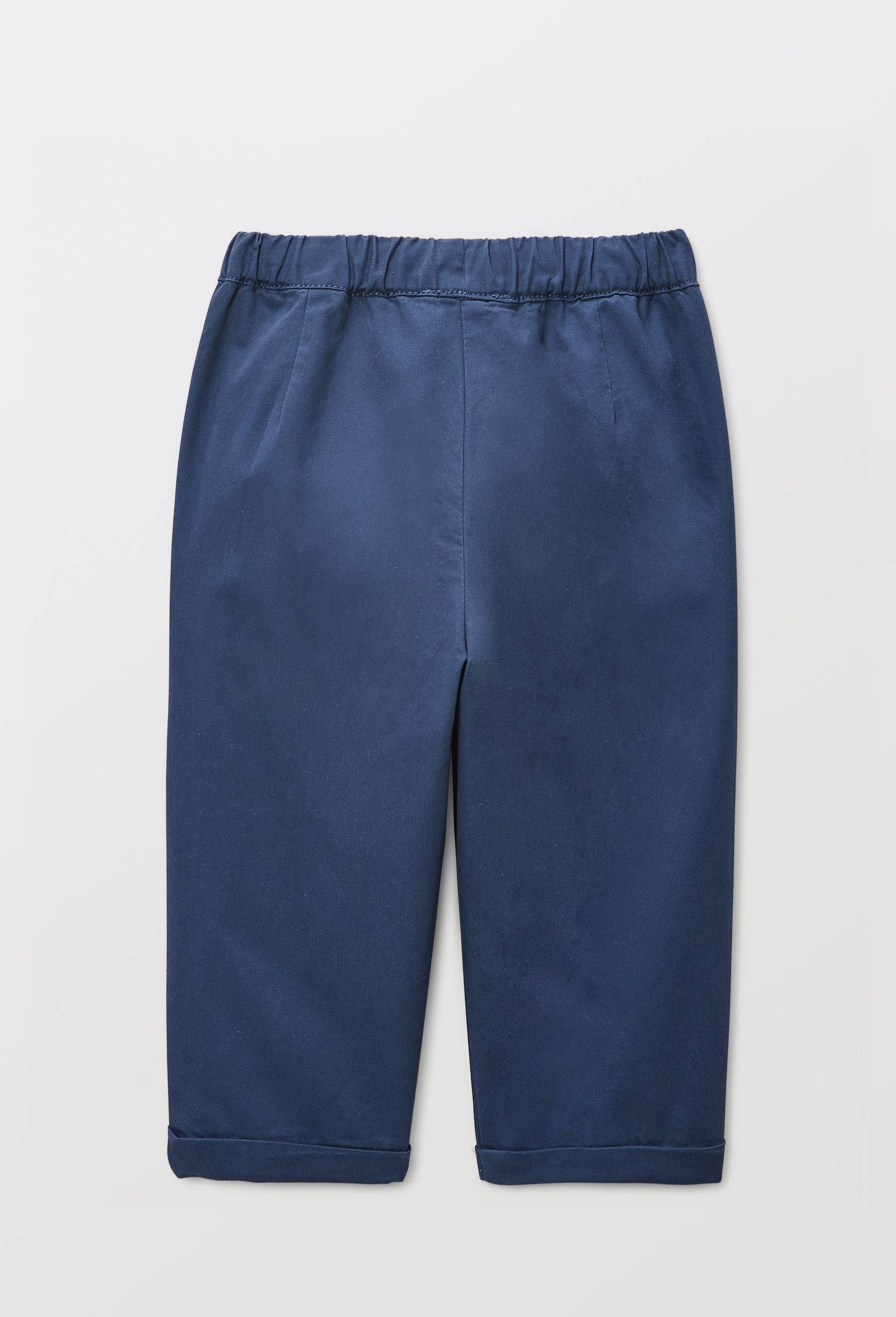 Pantalon taille &eacute;lastique uni en coton BIO GOTS, Bleu fonc&eacute;, large image number 1.0