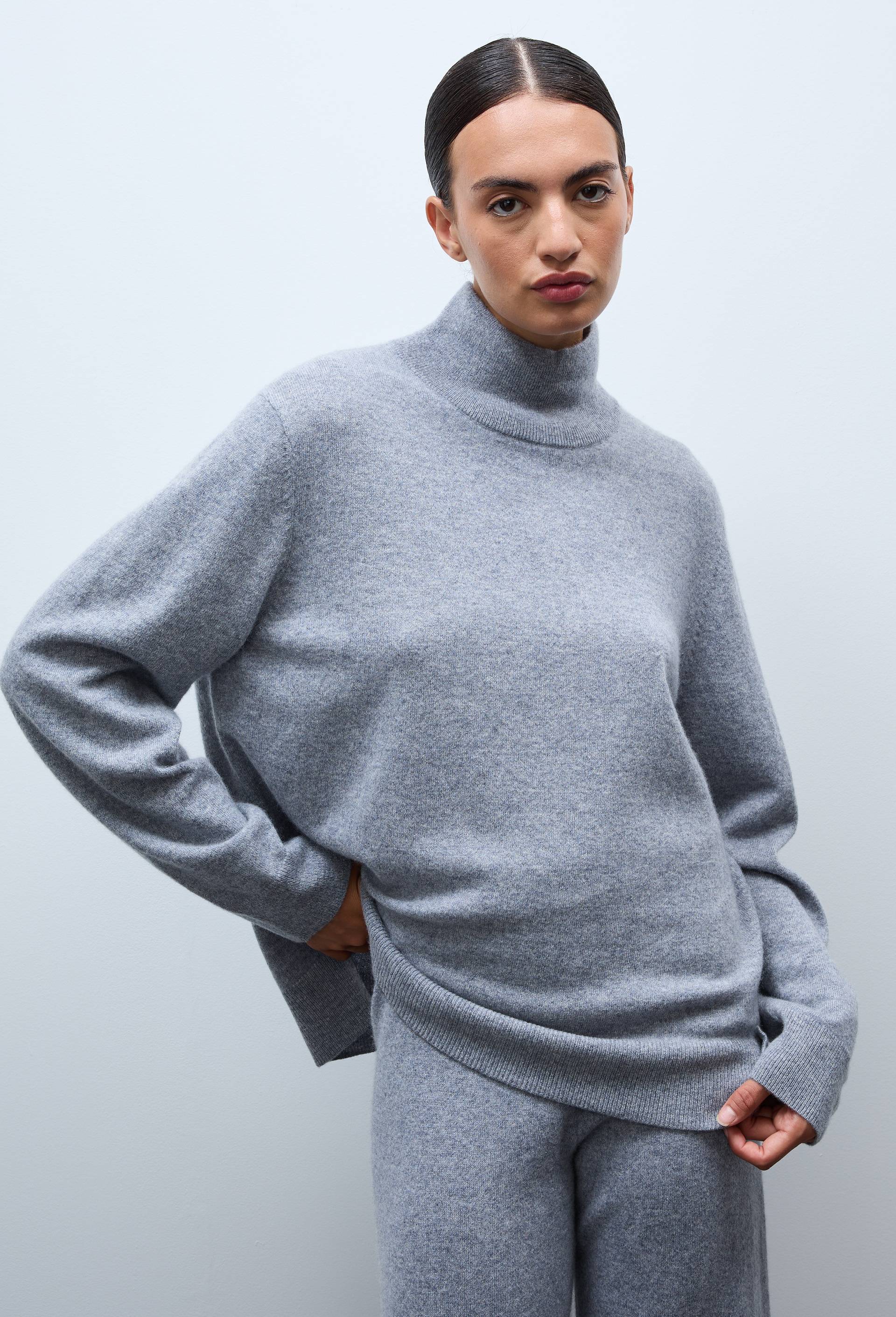 Pull col montant uni en 100% cachemire, Gris, large image number 0