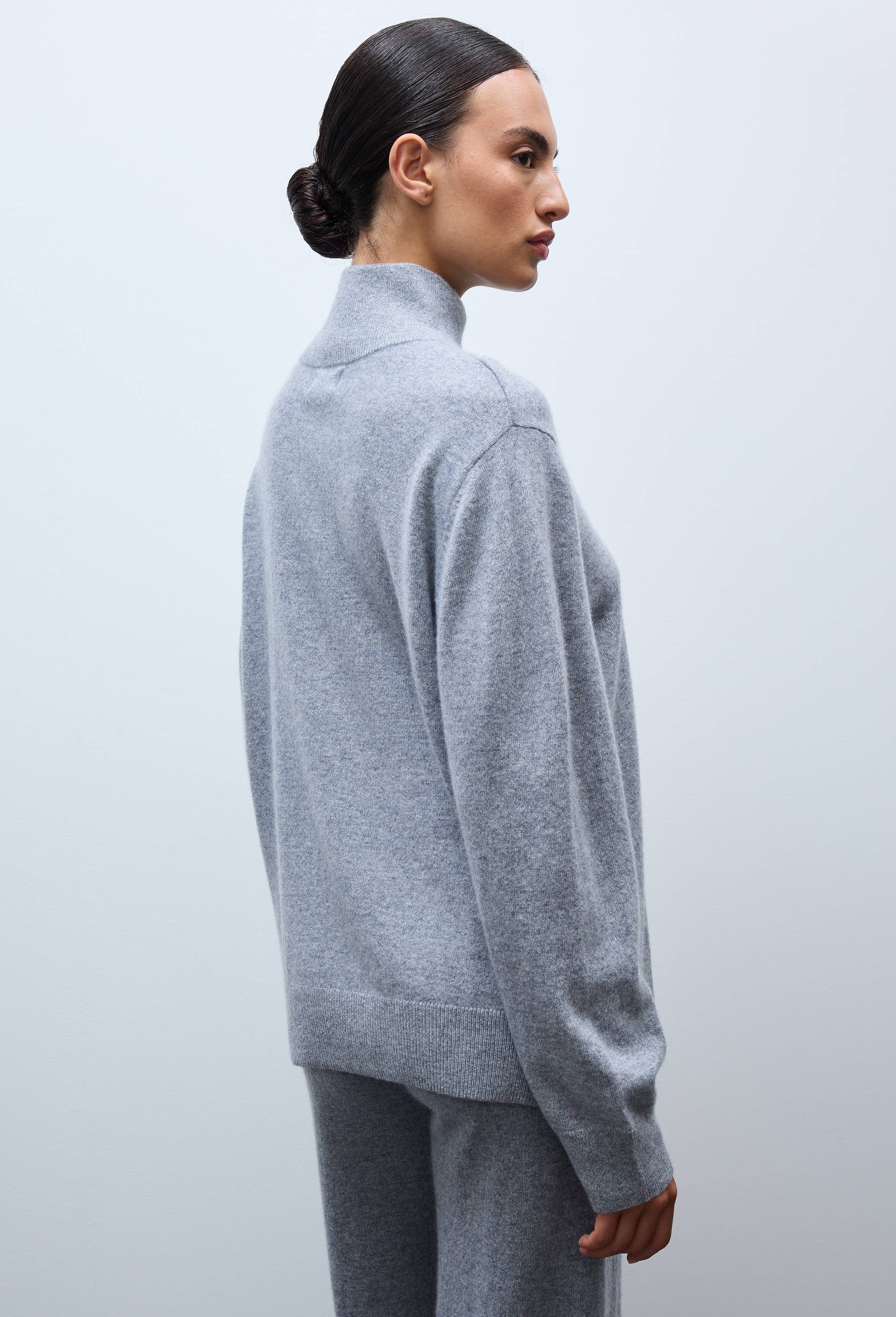 Pull col montant uni en 100% cachemire, Gris, large image number 1