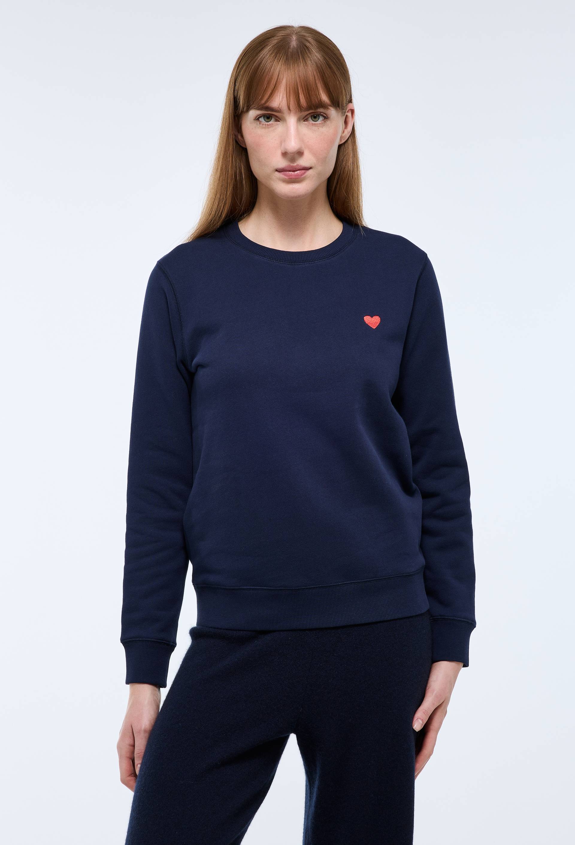 Sweat marini&egrave;re avec broderie coeur en molleton, Bleu fonc&eacute;, large image number 0