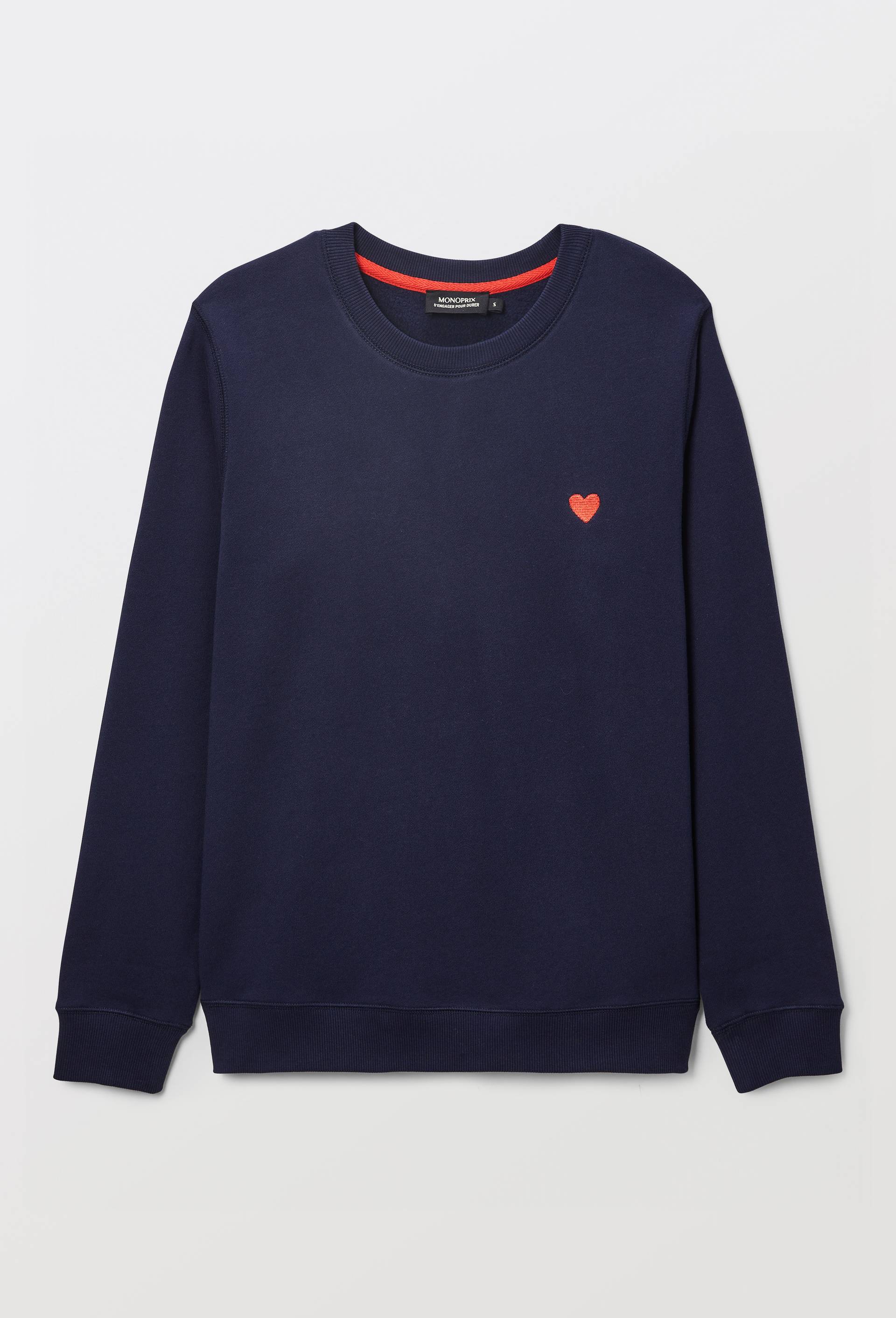 Sweat marini&egrave;re avec broderie coeur en molleton, Bleu fonc&eacute;, large image number 2.0