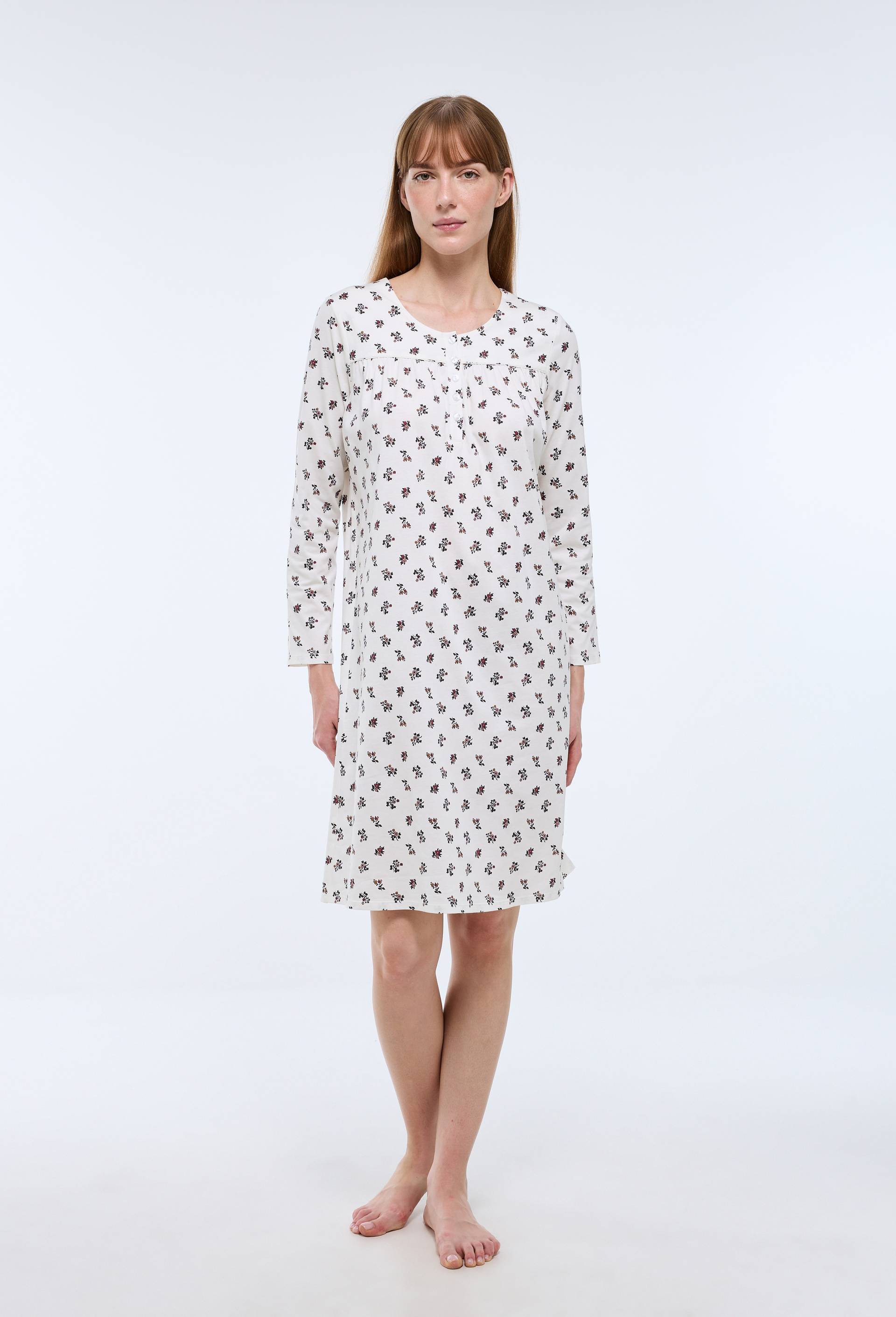 Chemise de nuit manches longues imprim&eacute;e en coton BIO GOTS, Ecru, large image number 0