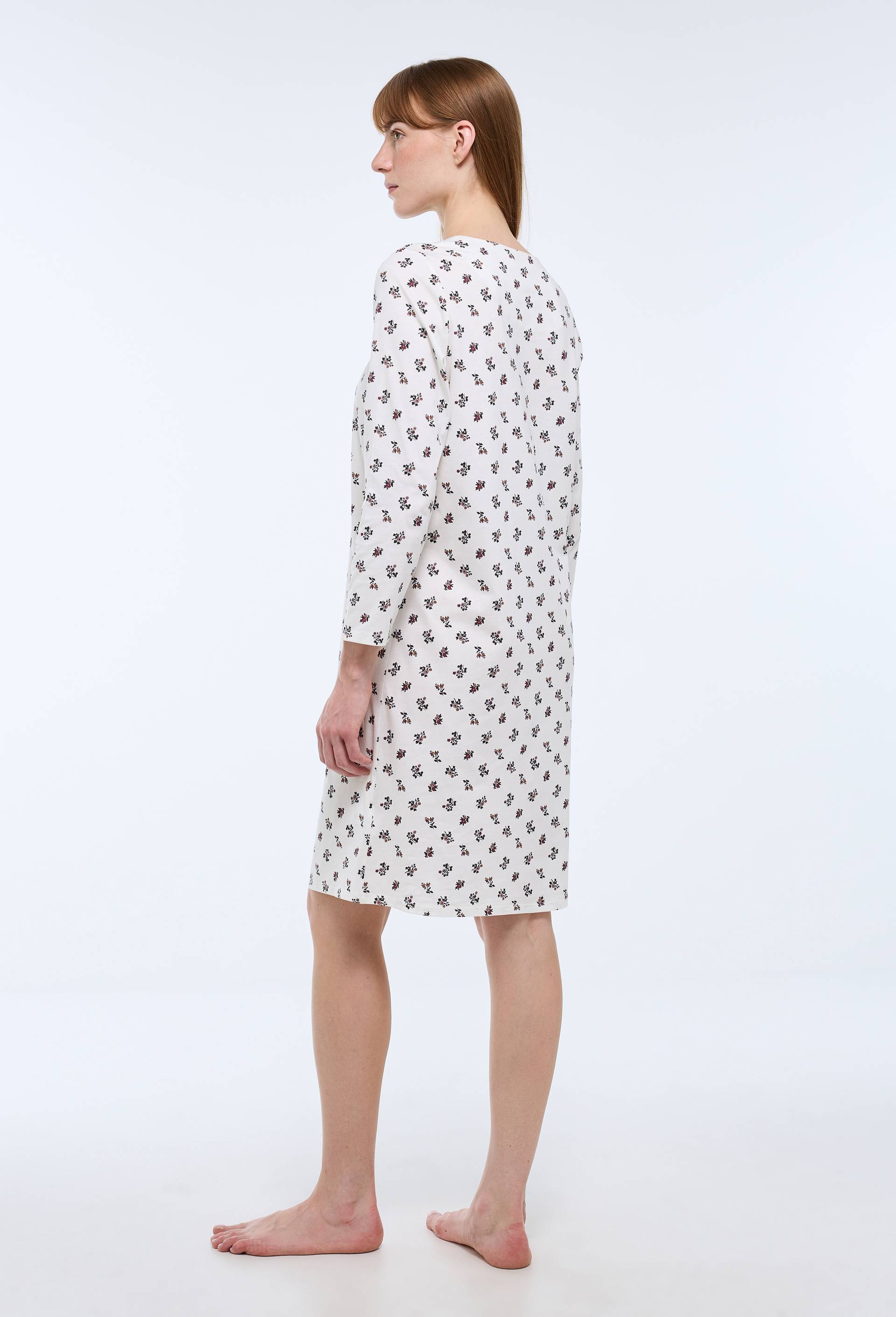 Chemise de nuit manches longues imprim&eacute;e en coton BIO GOTS, Ecru, large image number 1