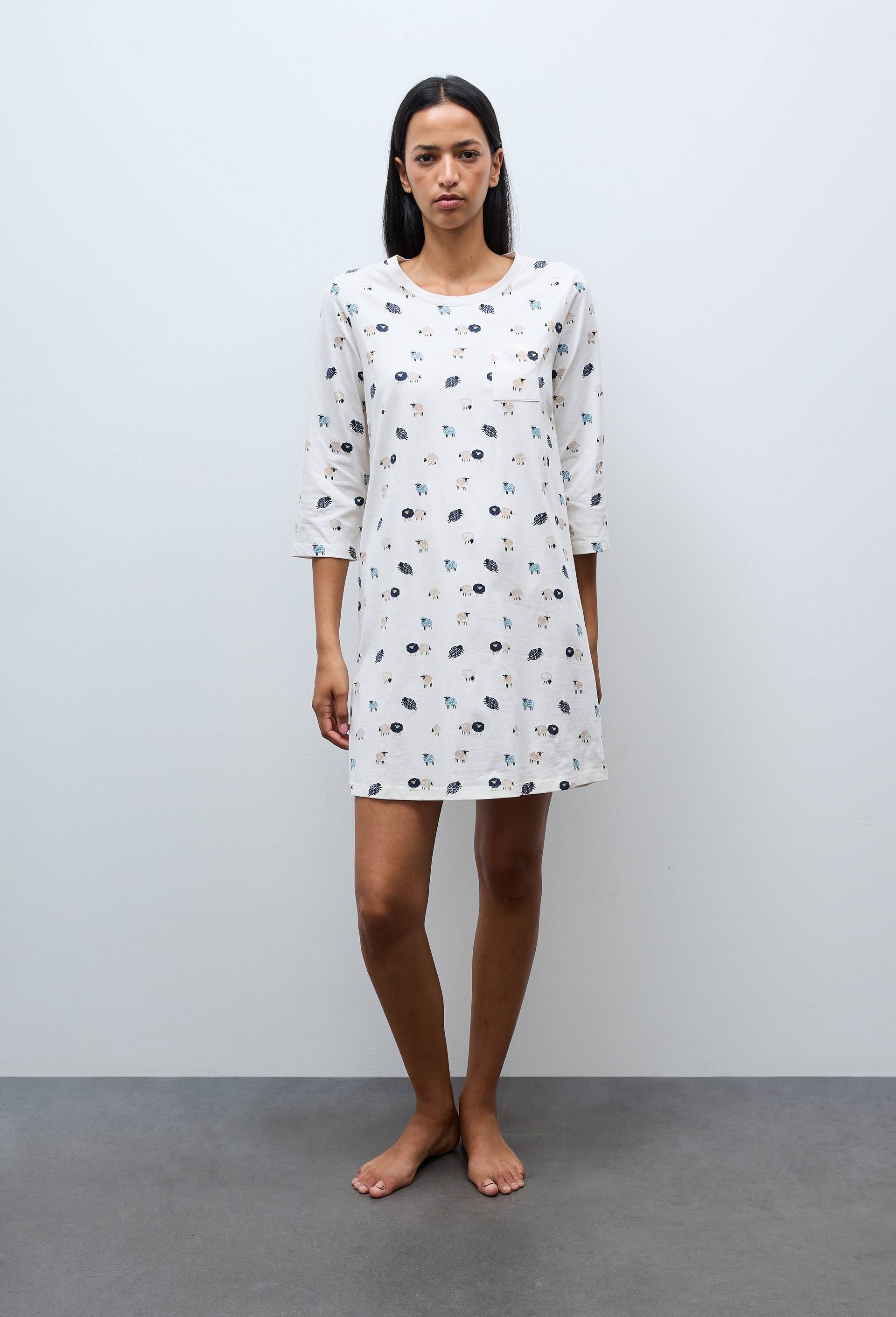 Chemise de nuit manches 3/4 imprim&eacute;e en coton BIO GOTS, Ecru, large image number 0