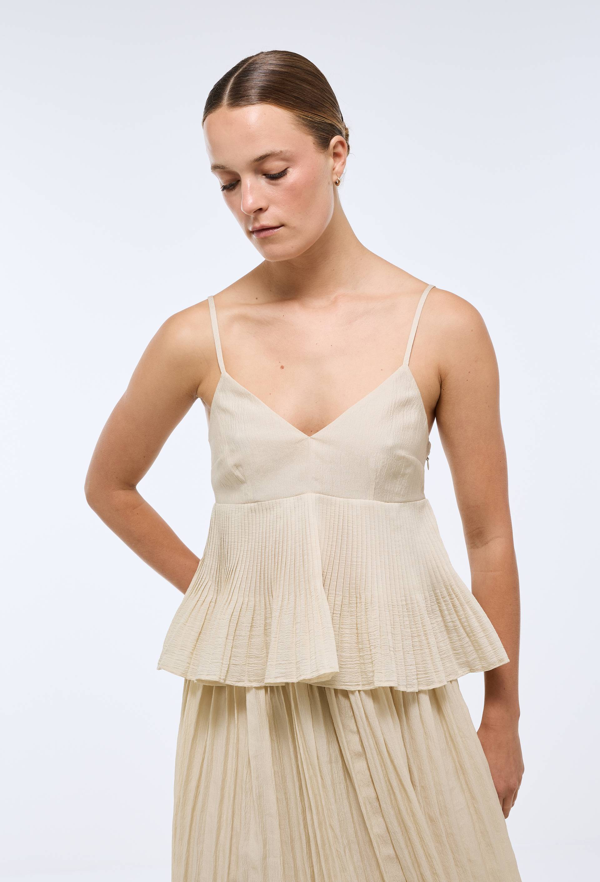 Top &agrave; fine bretelle fluide unie, Beige, large