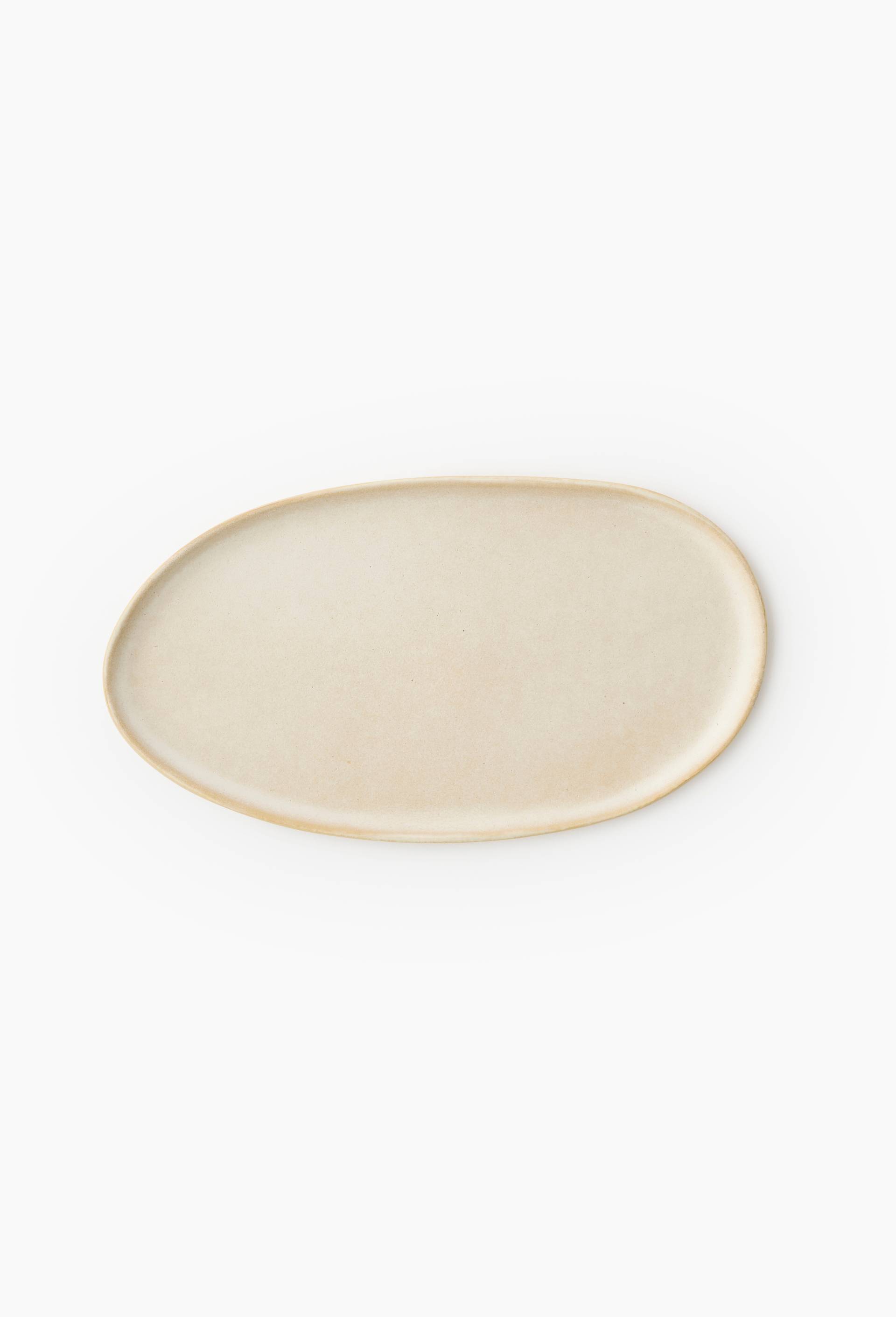 Plat ovale finition r&eacute;active, 26x14cm, Ecru, large image number 0.0