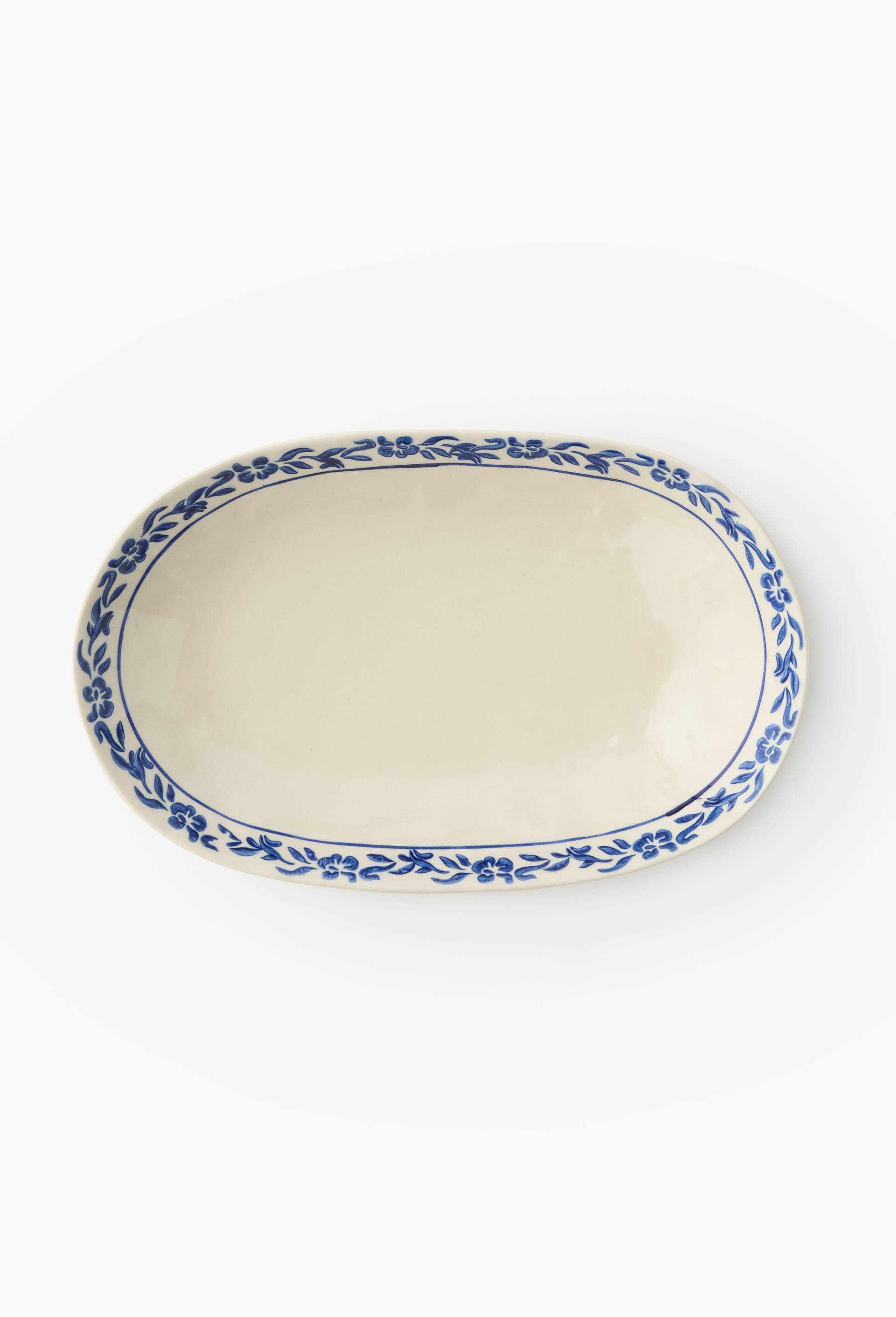 Plat ovale finition imprim&eacute;e, 28 x 17cm, Bleu fonc&eacute;, large image number 1.0