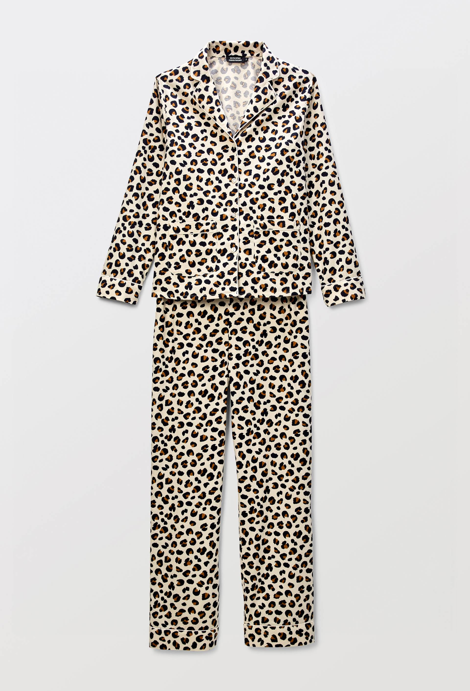 Pyjama imprim&eacute; l&eacute;opard en coton BIO GOTS, Ecru, large image number 2.0