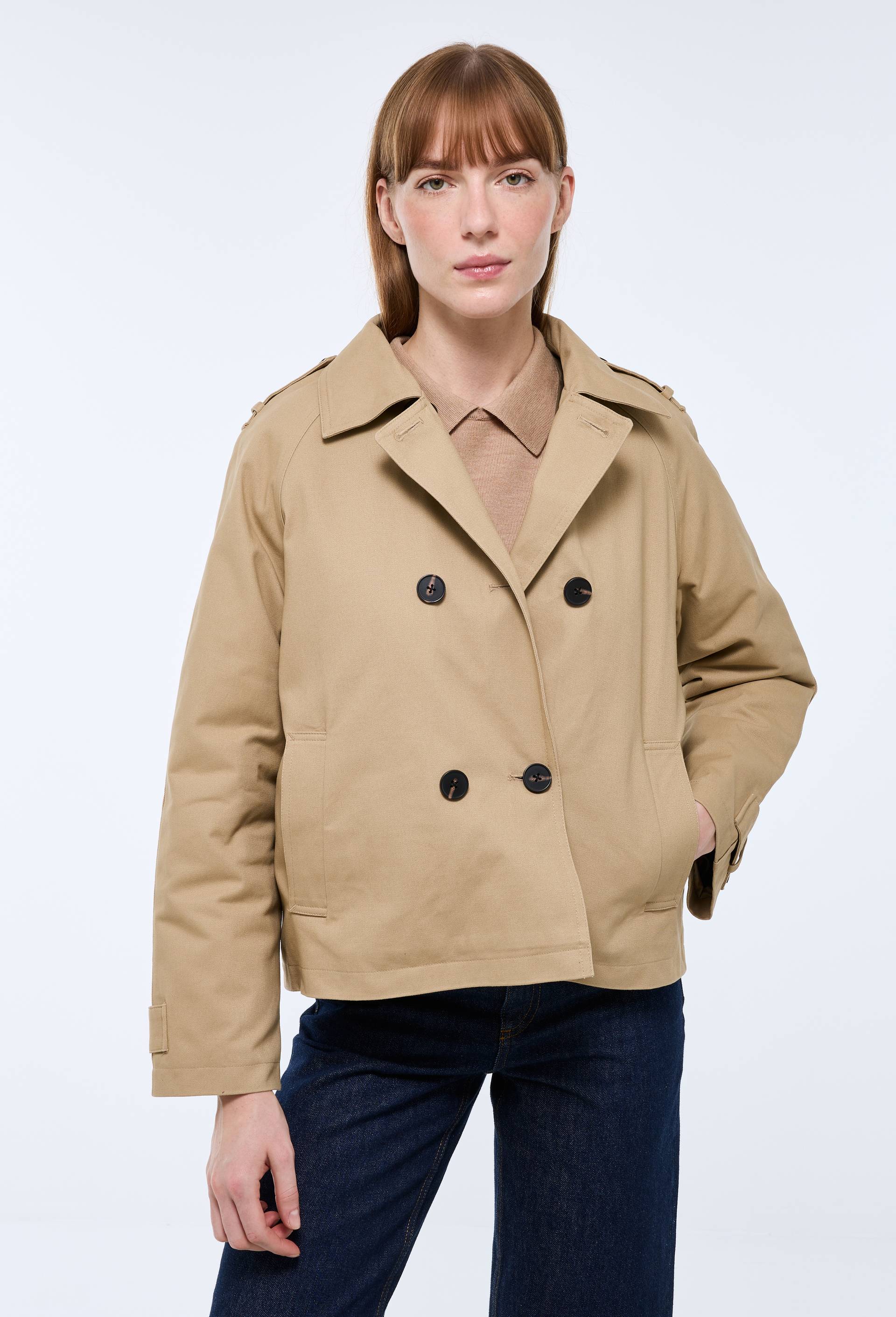 Trench court en coton avec doublure amovible, Beige, swatch image
