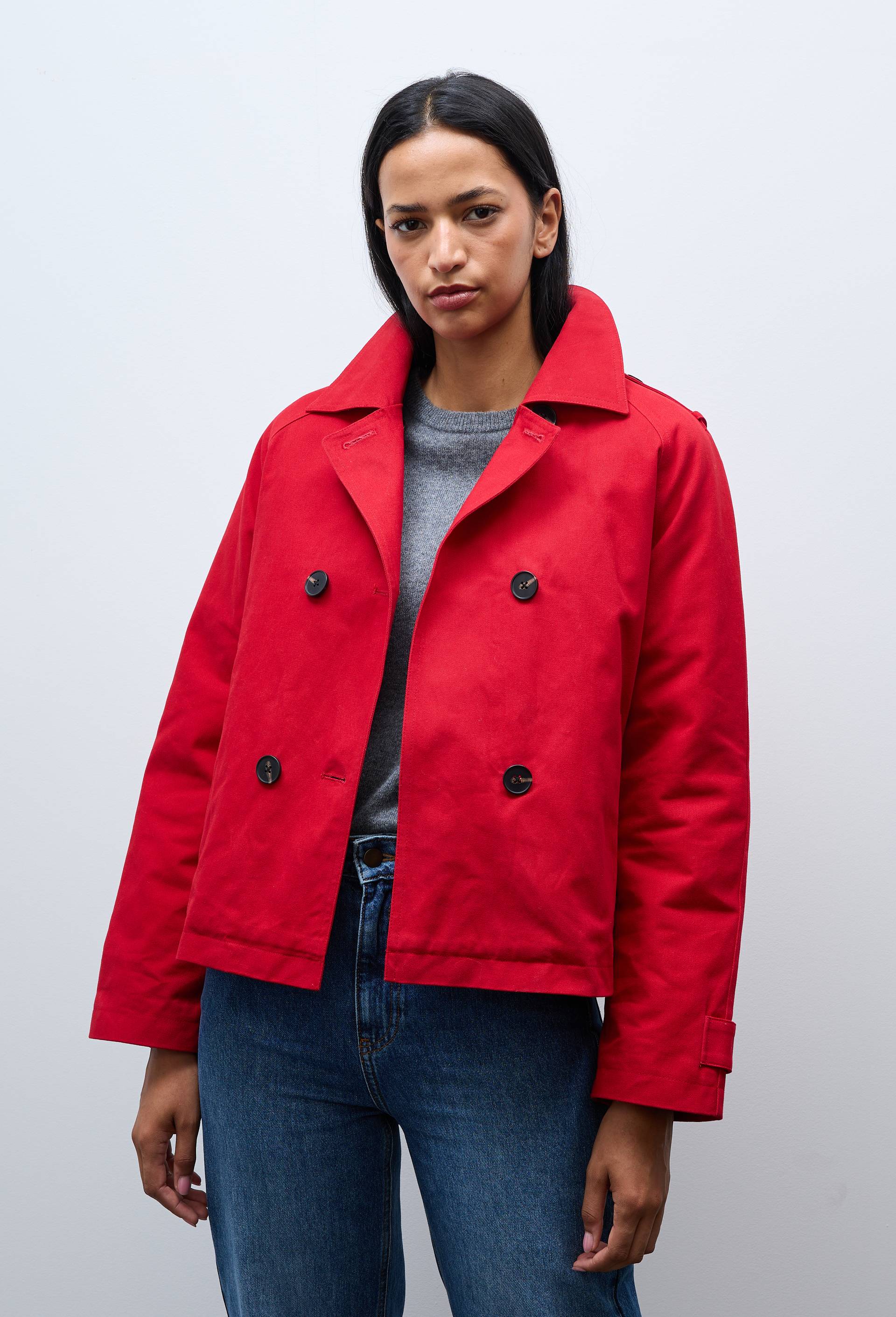 Trench court en coton avec doublure amovible, Rouge, large image number 0.0