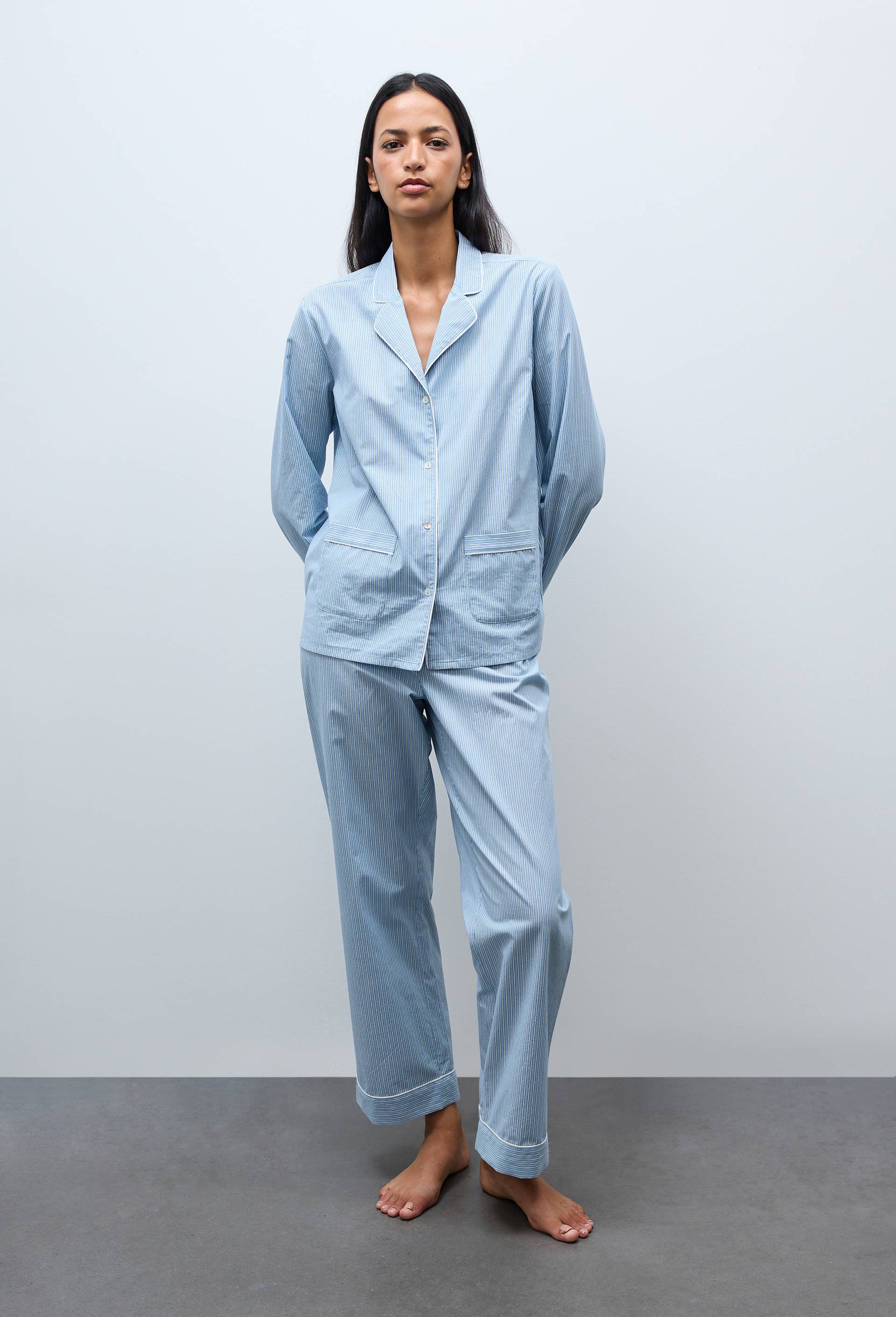 Pyjama long ray&eacute; en coton BIO GOTS, Bleu, large image number 0.0