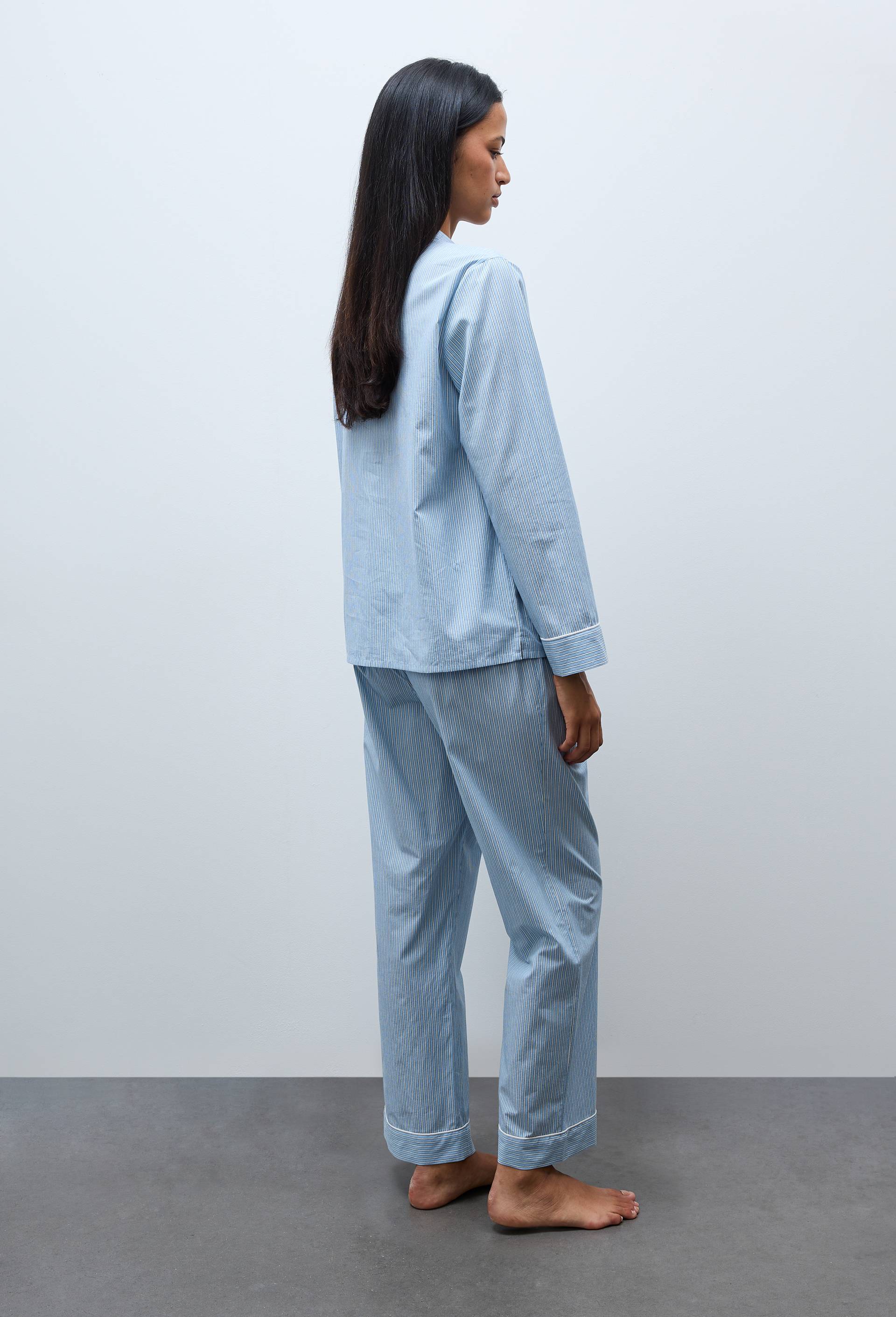 Pyjama long ray&eacute; en coton BIO GOTS, Bleu, large image number 1