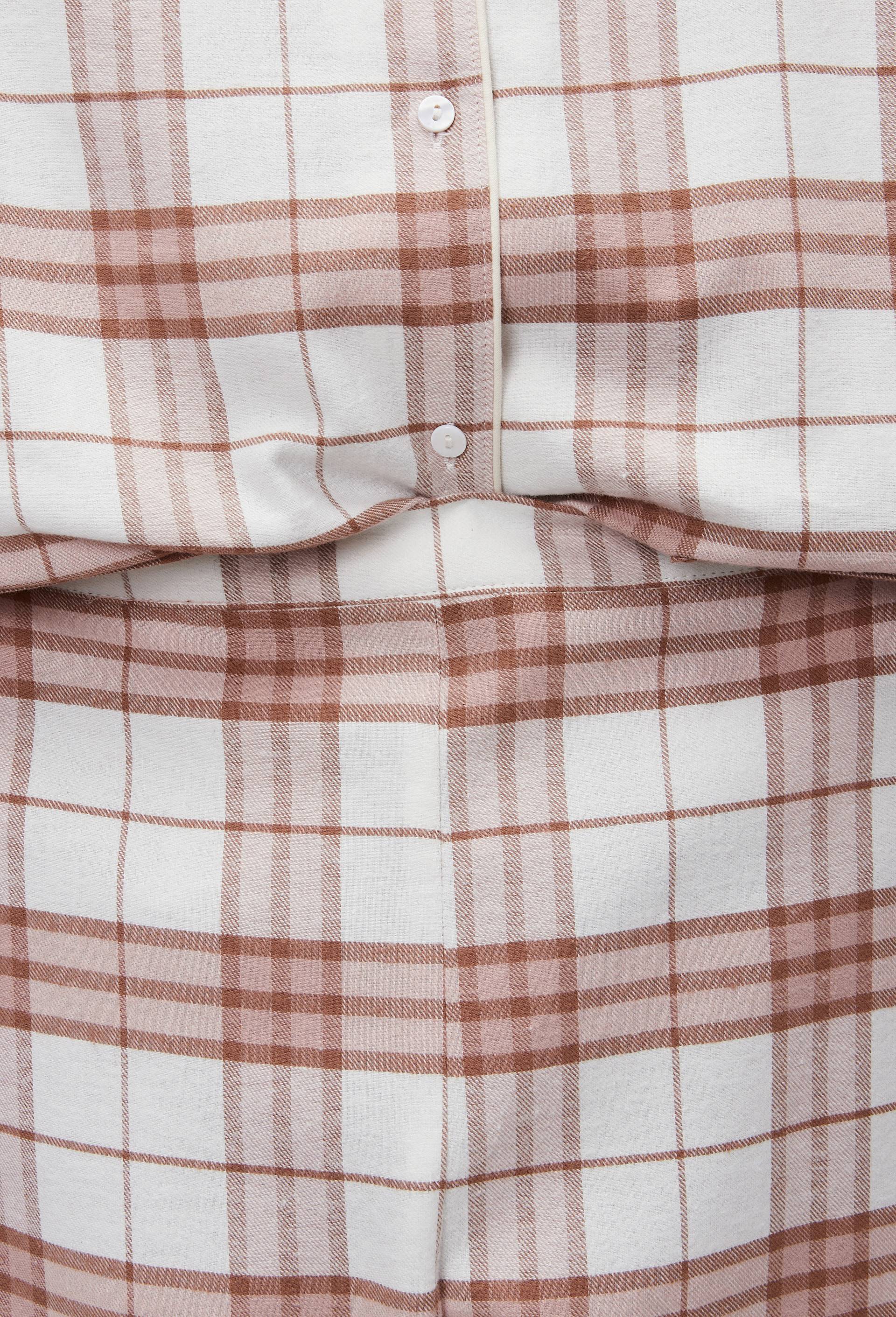 Pyjama long &agrave; carreaux en flanelle de coton BIO, Ecru, large image number 3.0