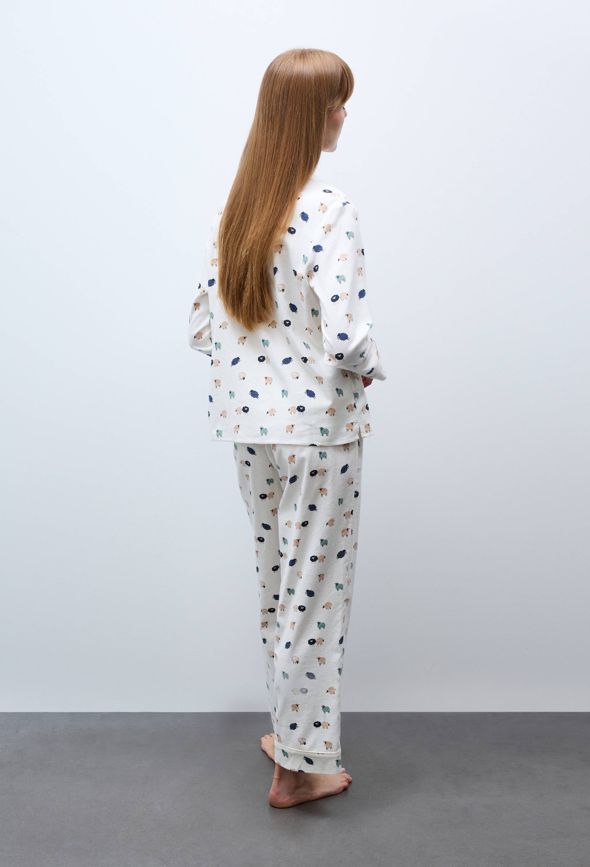 Pyjama long imprim&eacute; en flanelle de coton BIO, Ecru, large image number 1