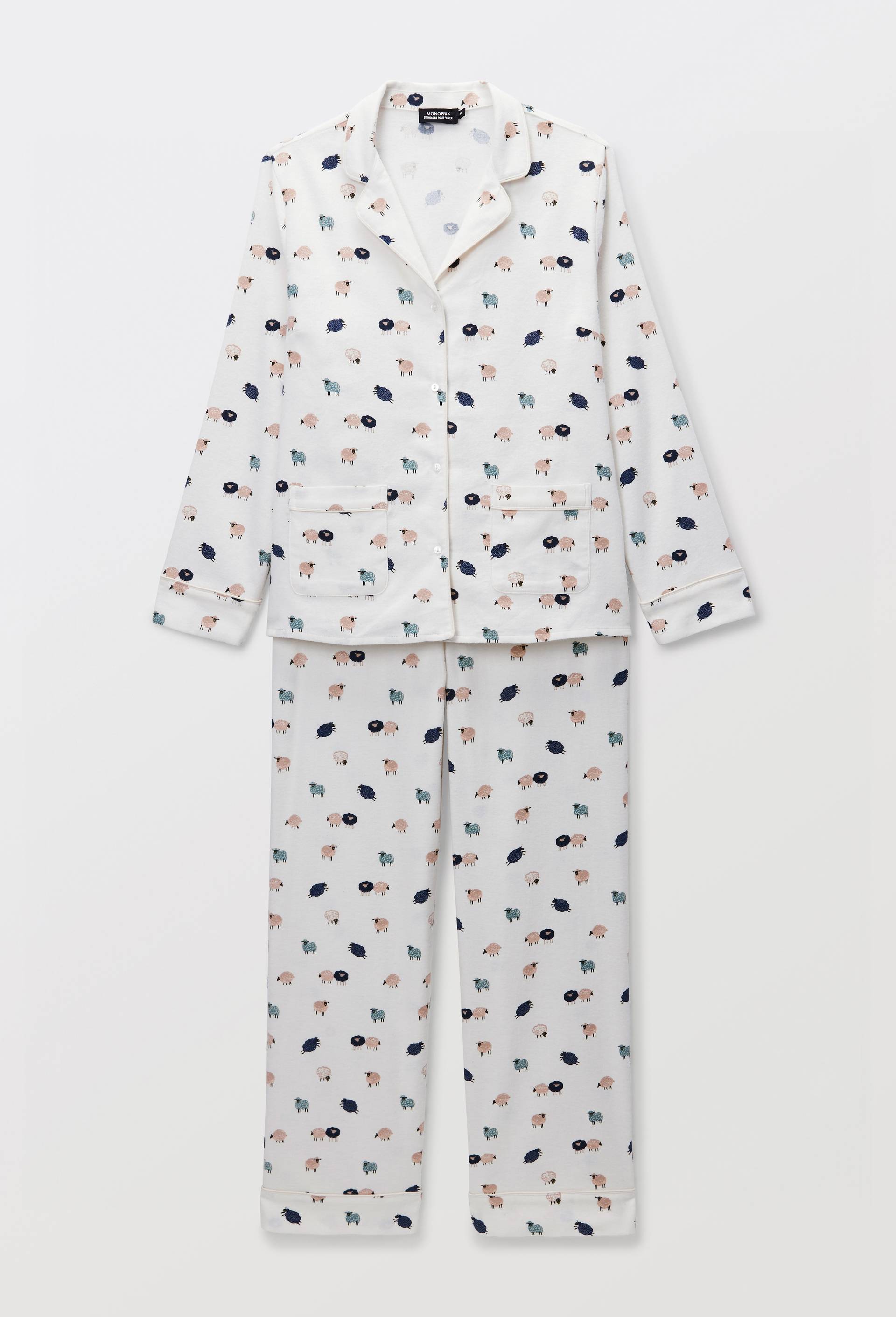 Pyjama long imprim&eacute; en flanelle de coton BIO, Ecru, large image number 2