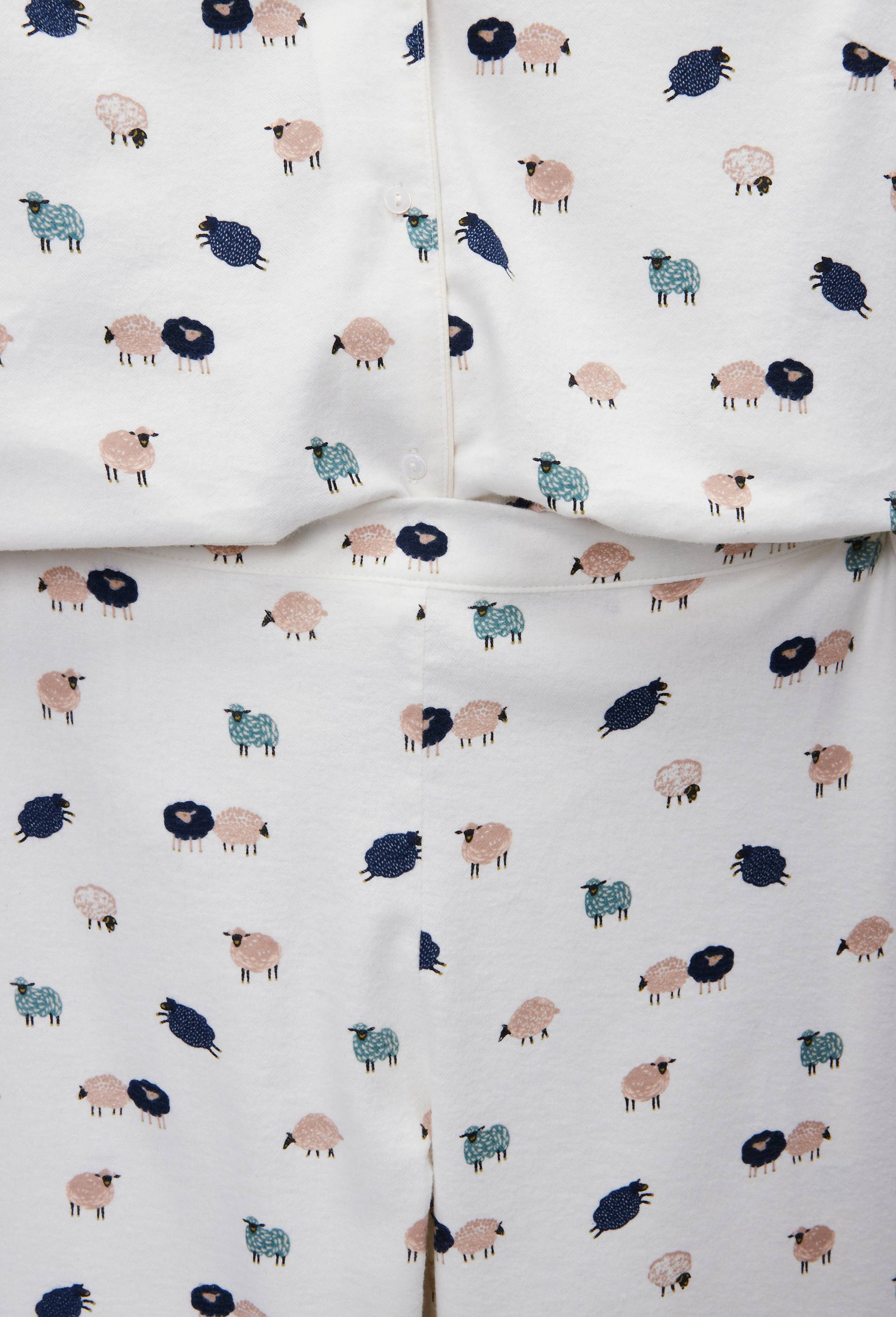Pyjama long imprim&eacute; en flanelle de coton BIO, Ecru, large image number 3.0