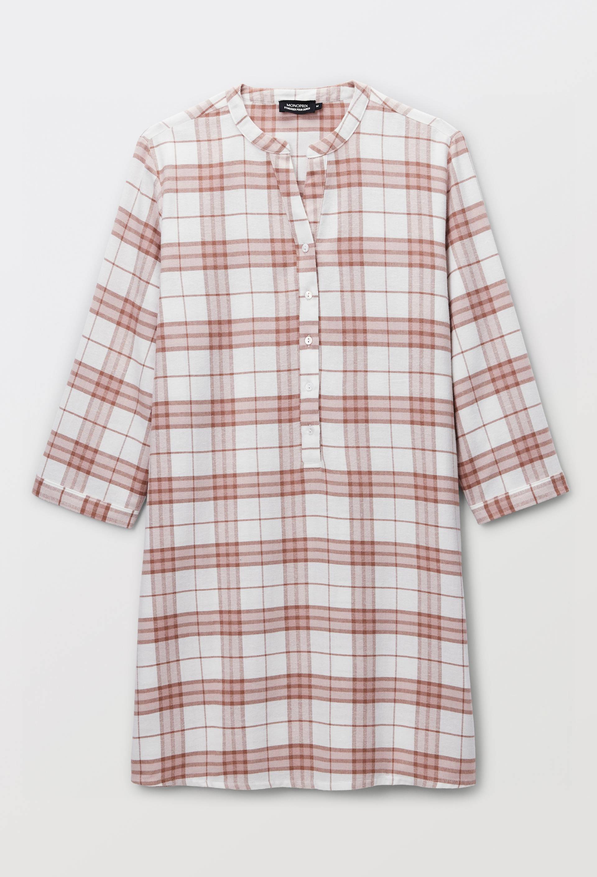 Chemise de nuit &agrave; carreaux en flanelle de coton BIO GOTS, Ecru, large image number 2
