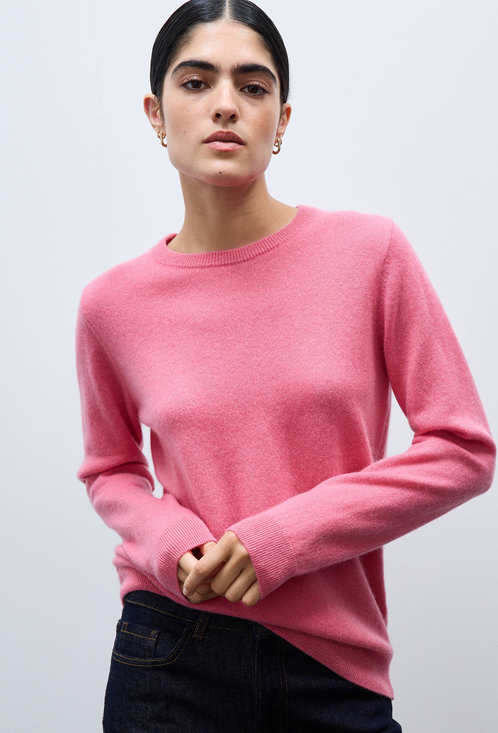 Pull uni col rond en 100% cachemire, Rose, large image number 0