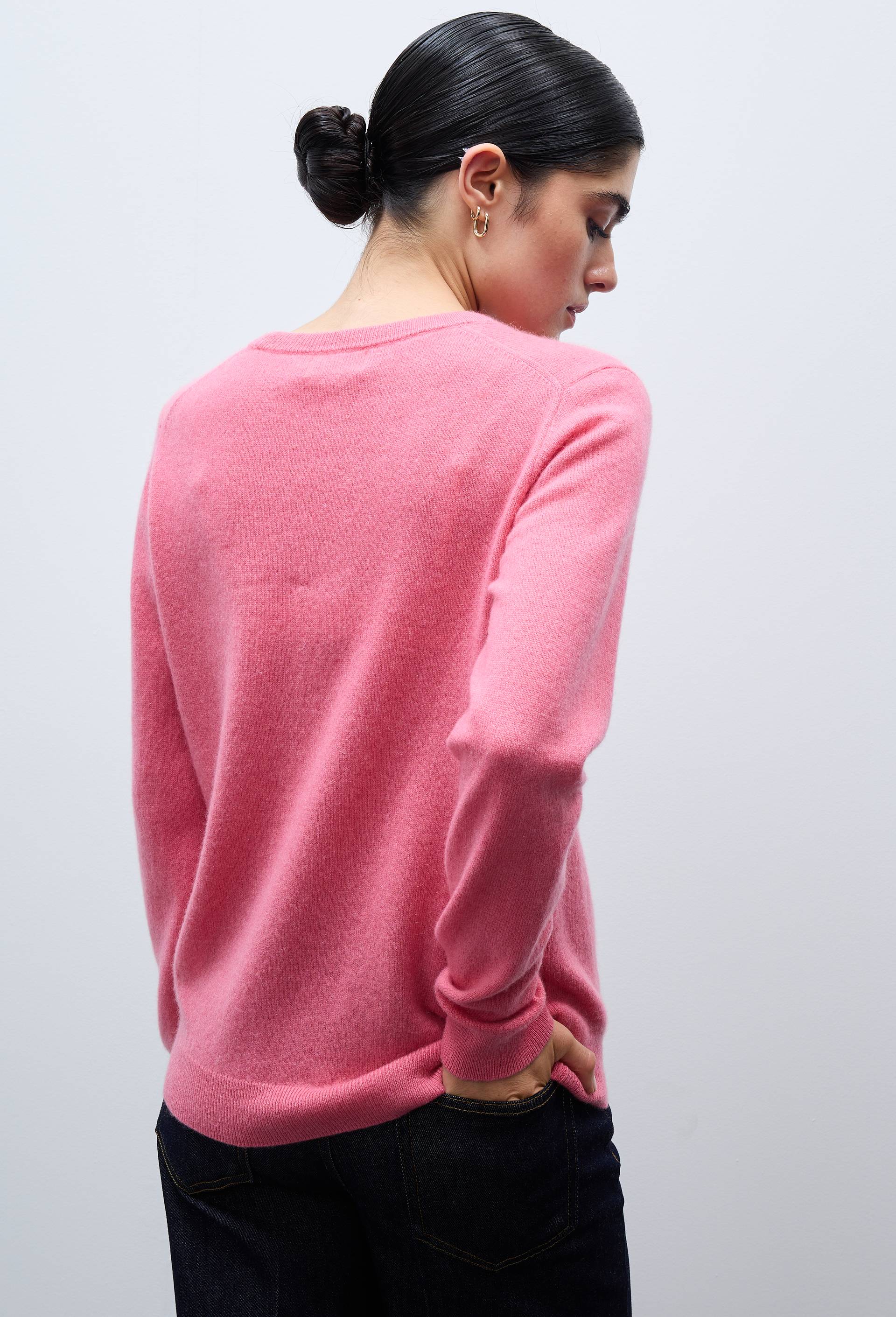 Pull uni col rond en 100% cachemire, Rose, large image number 1.0