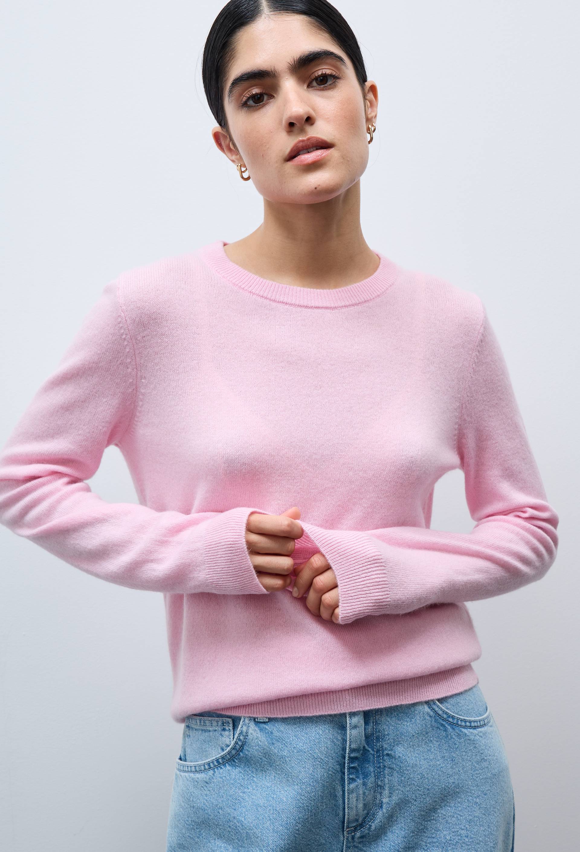 Pull uni col rond en 100% cachemire, Rose, large image number 0.0