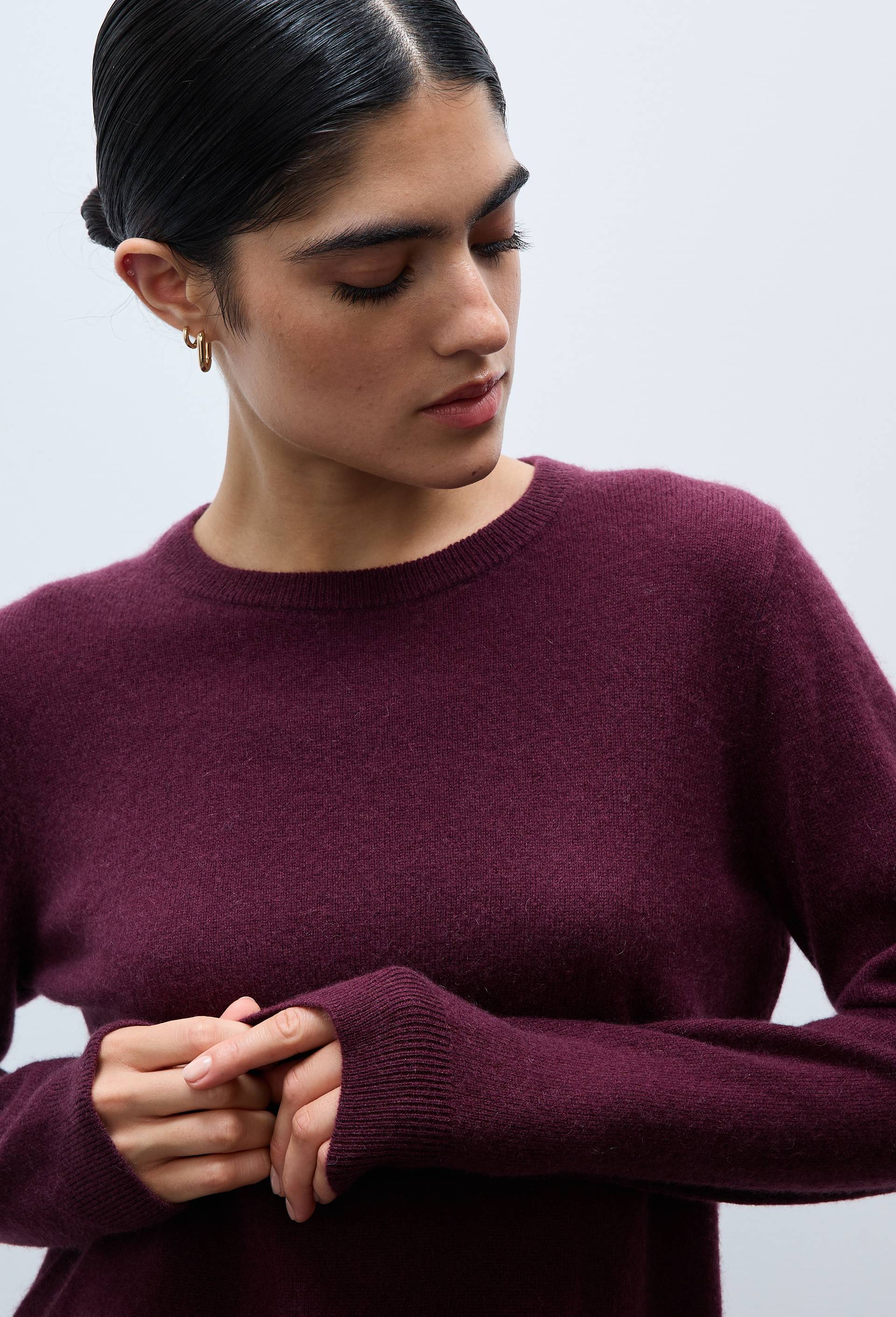 Pull uni col rond en 100% cachemire, Rouge fonc&eacute;, large image number 0.0