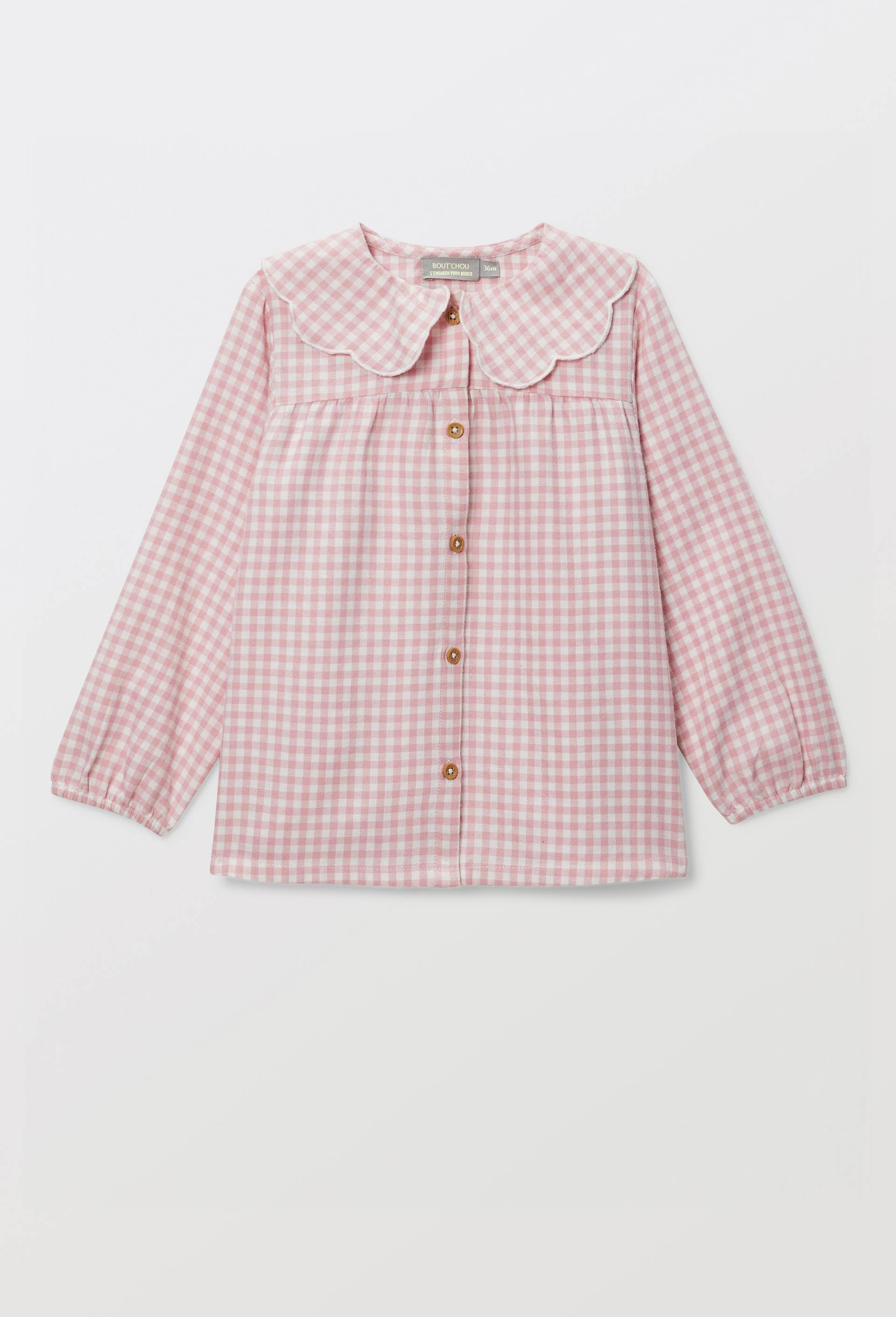Blouse &agrave; col &agrave; carreaux en coton BIO GOTS, Rose clair, large image number 0